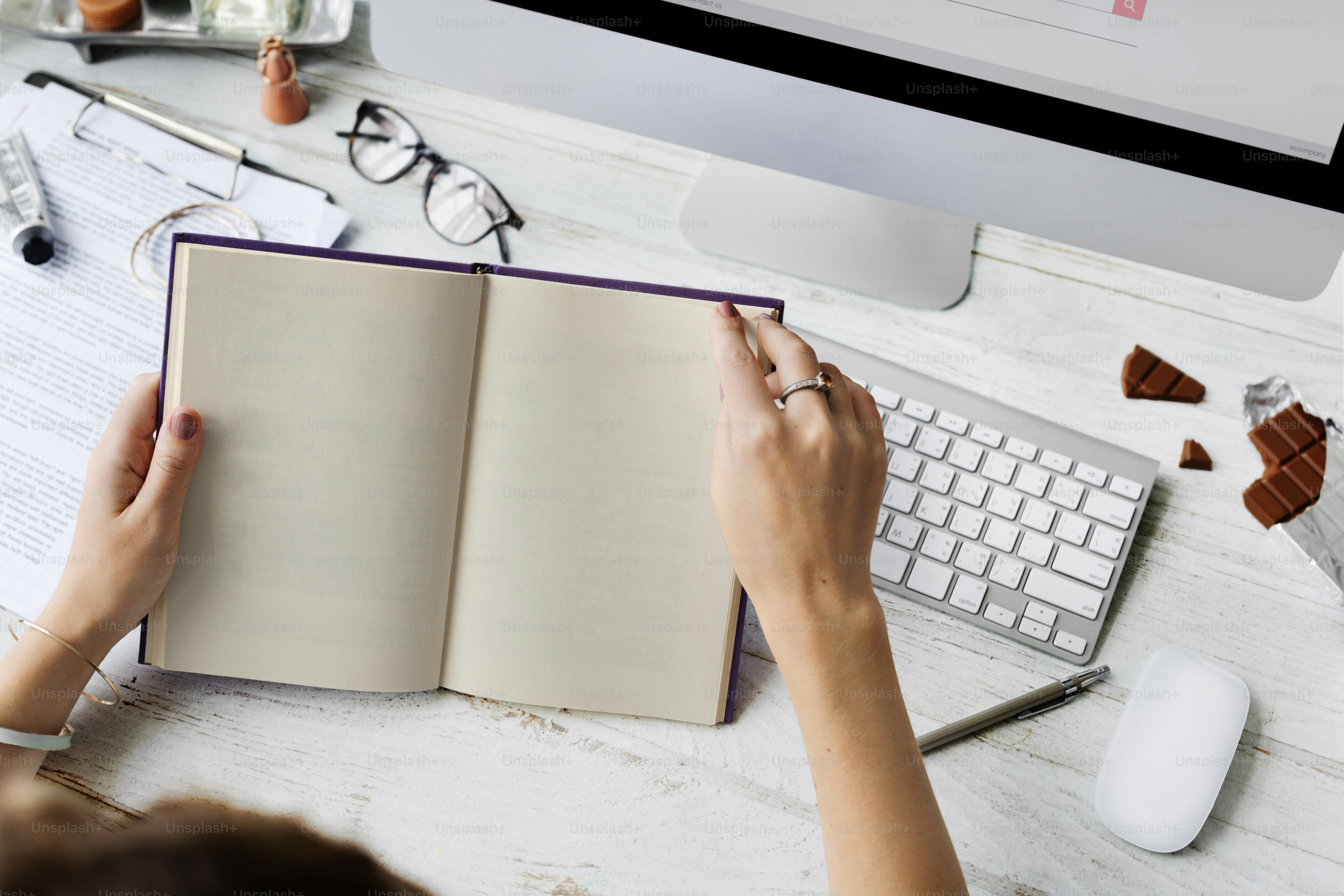Woman Reading Book Workspace Lifestyle Concept