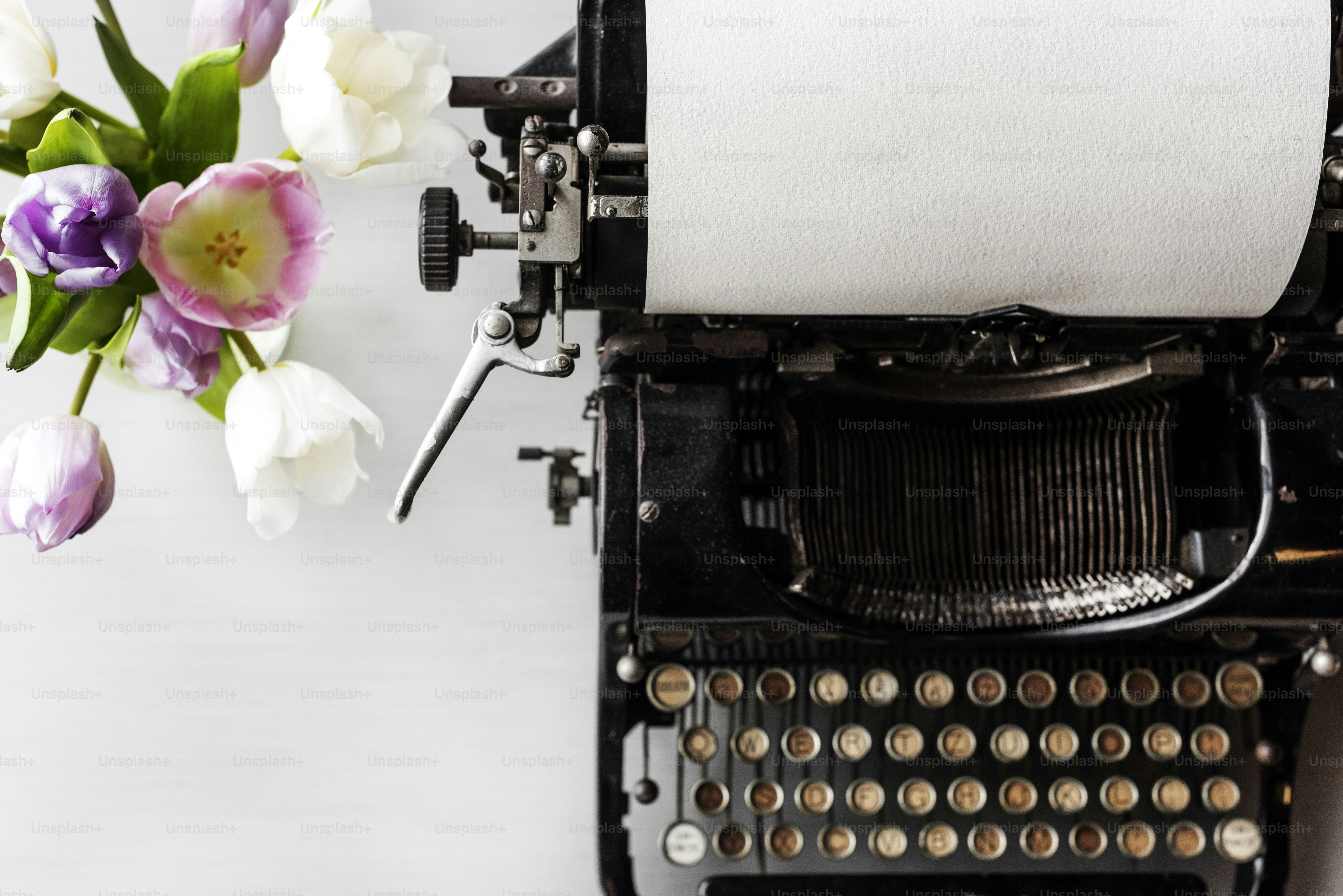 Retro Typewriter Machine Old Style by Tulips Flower