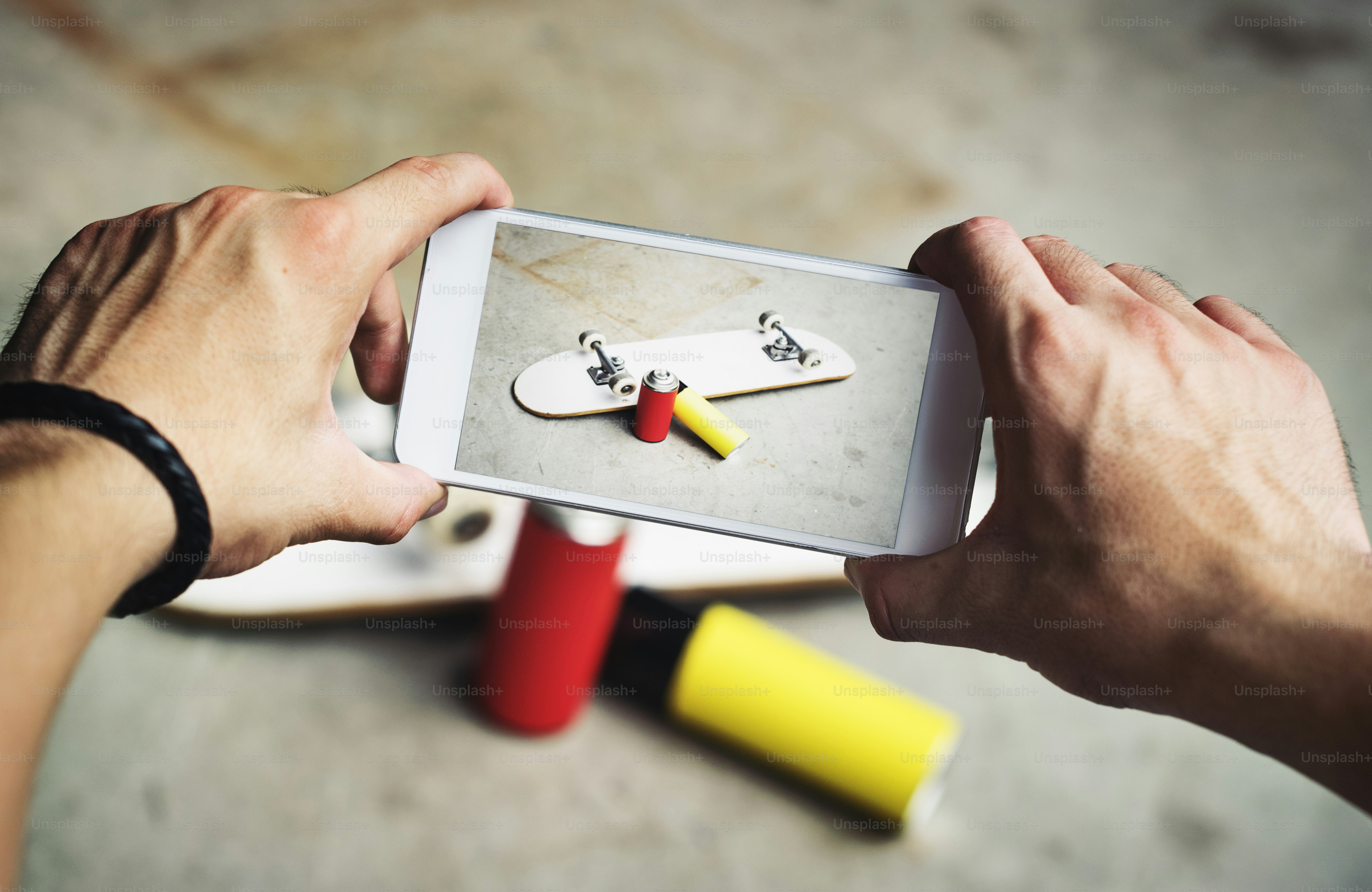 Skateboarding Sitting Taking Photo Holiday Concept