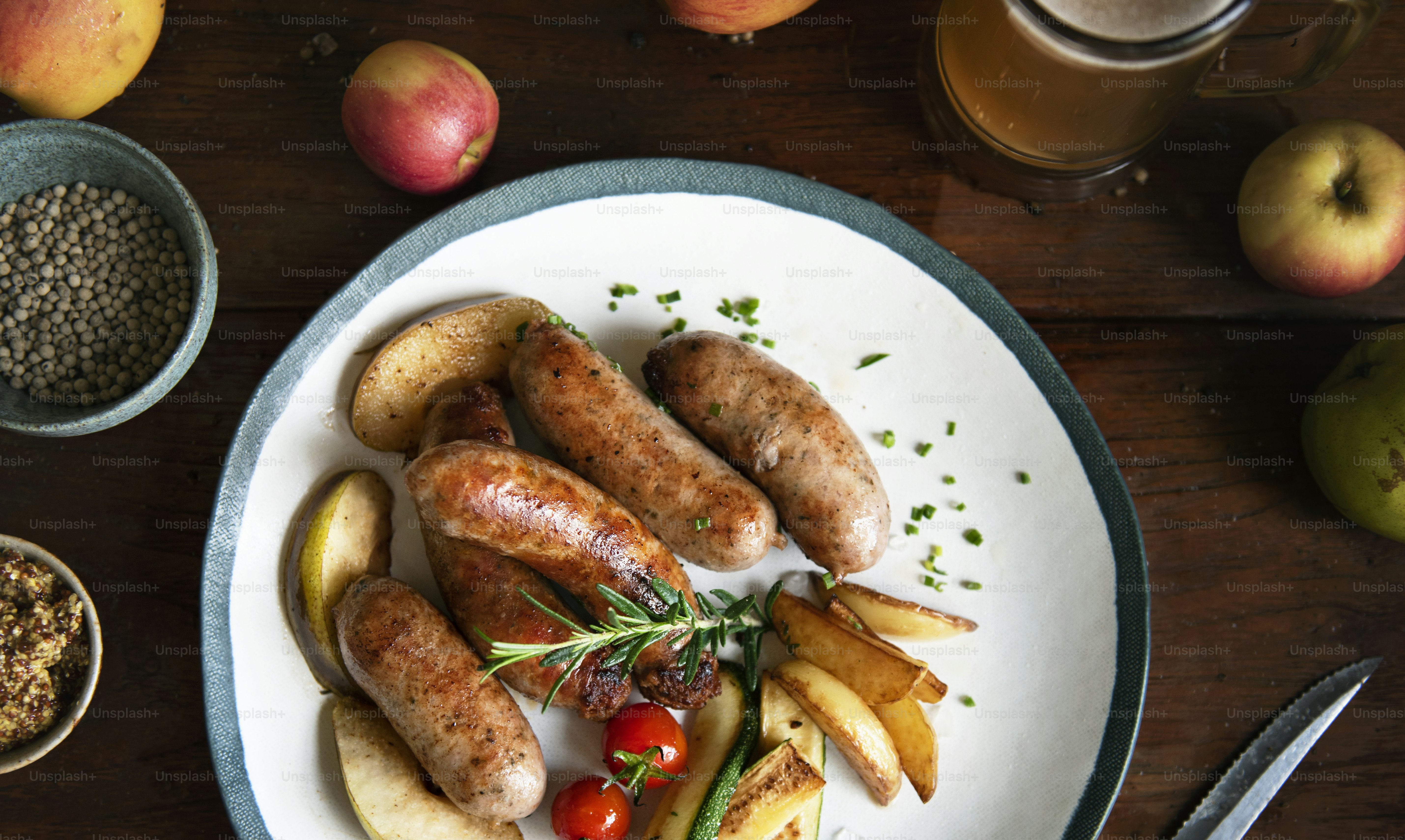 Grilled sausages food photography recipe idea