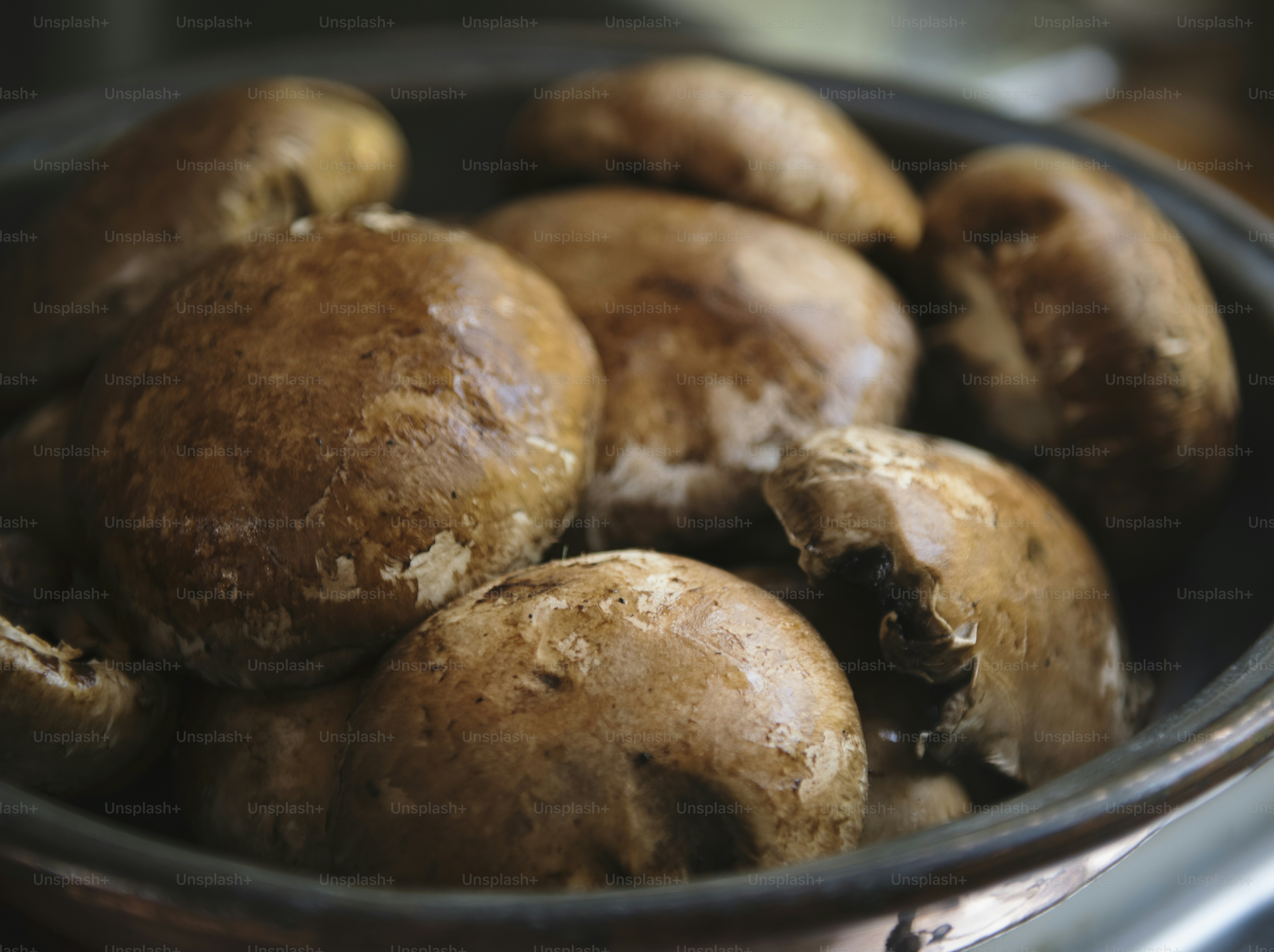 Closeup of brown cremini mushrooms