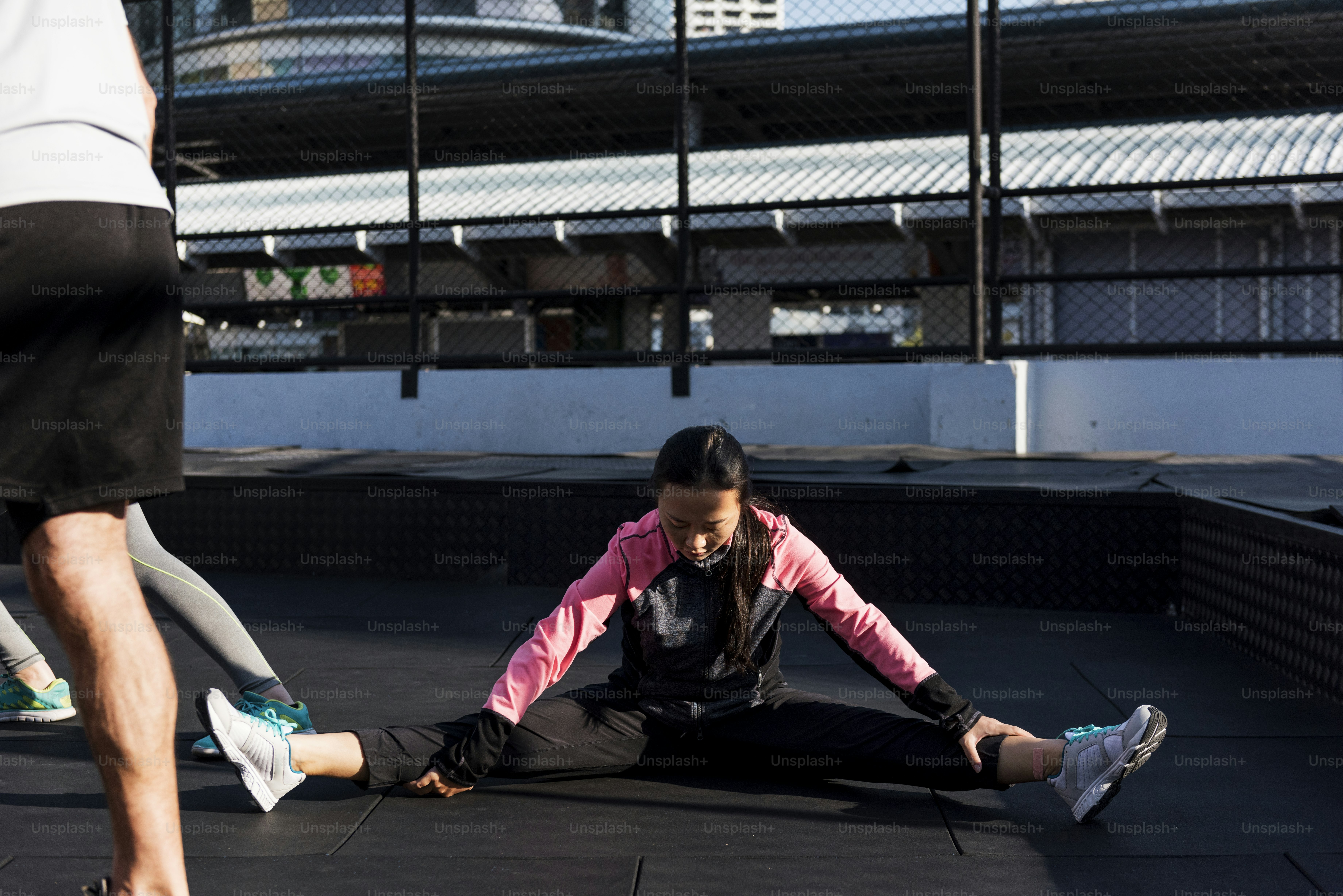 People exercising at fitness gym