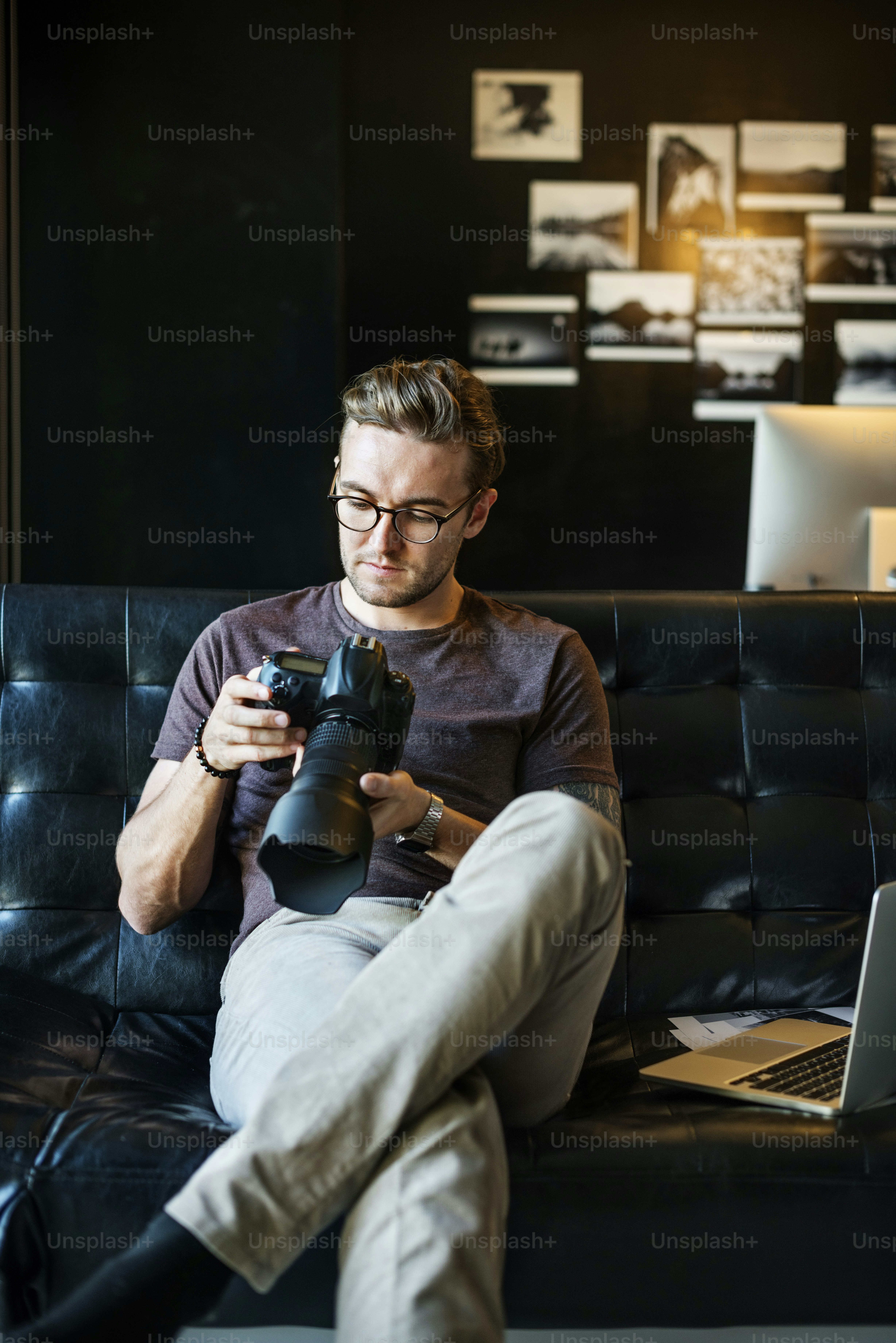 Photographer Working Checking Photo Concept