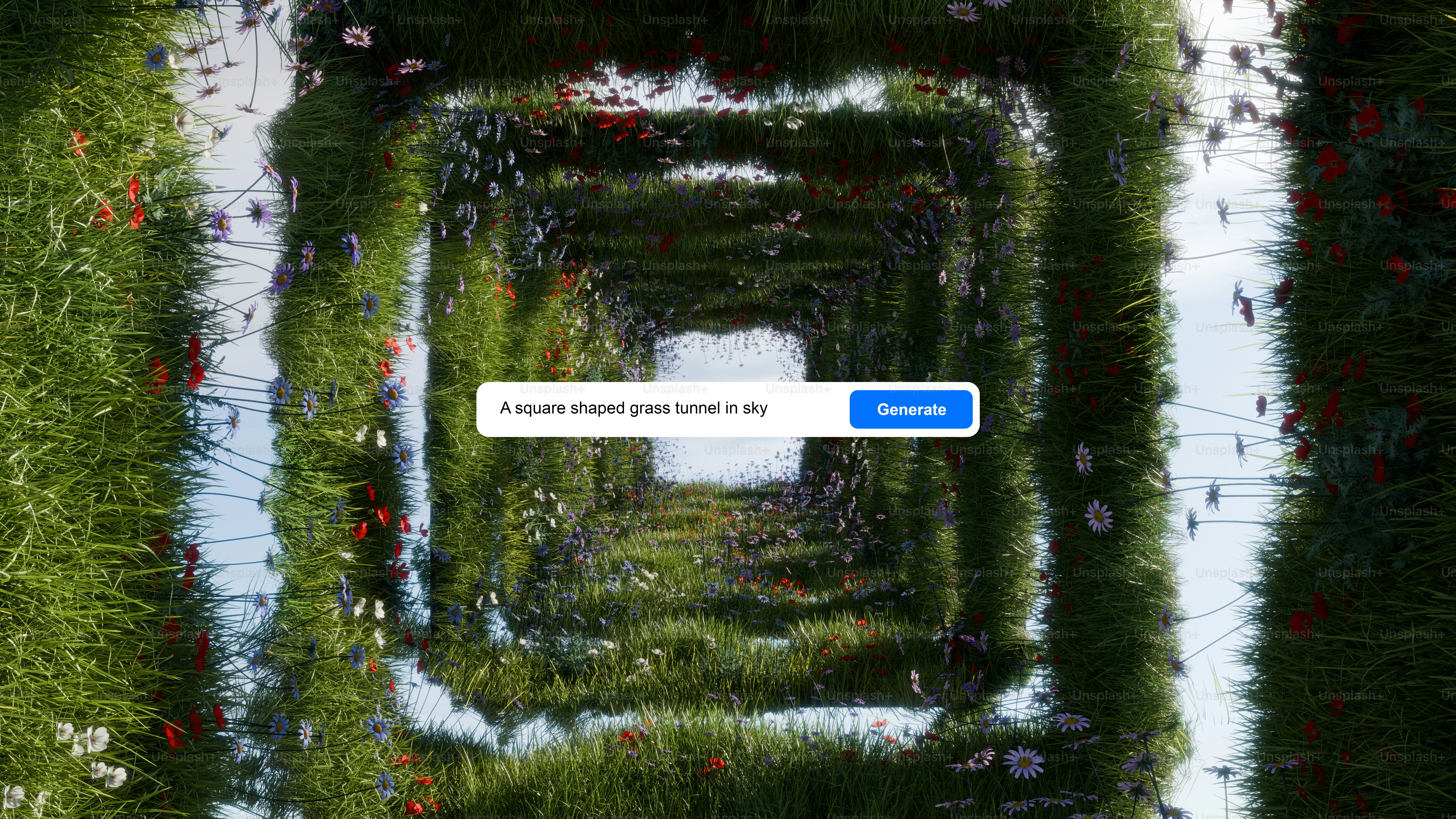 A computer generated image of a maze of grass