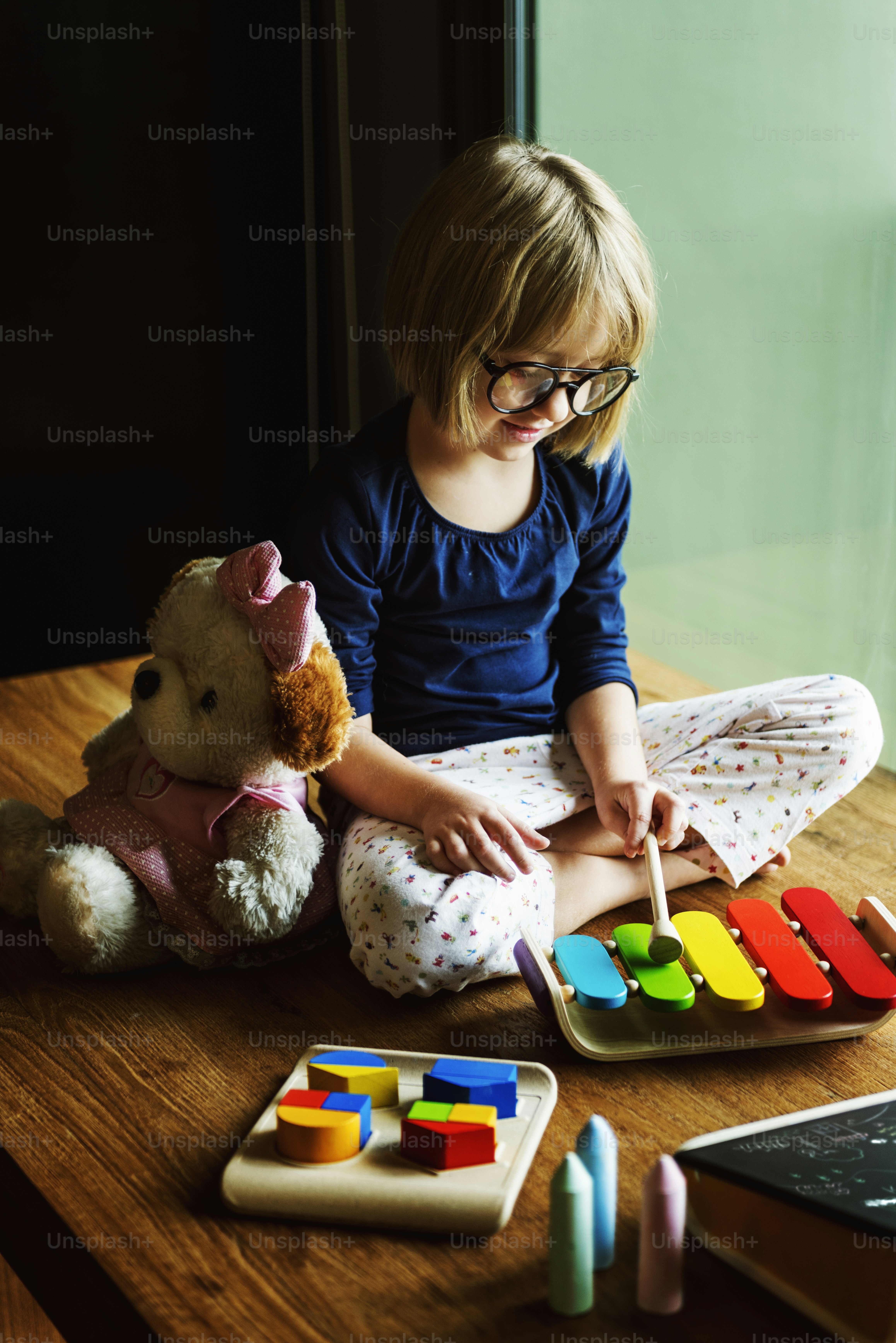 Kid Playing Xylophone Toy Enjoy Concept