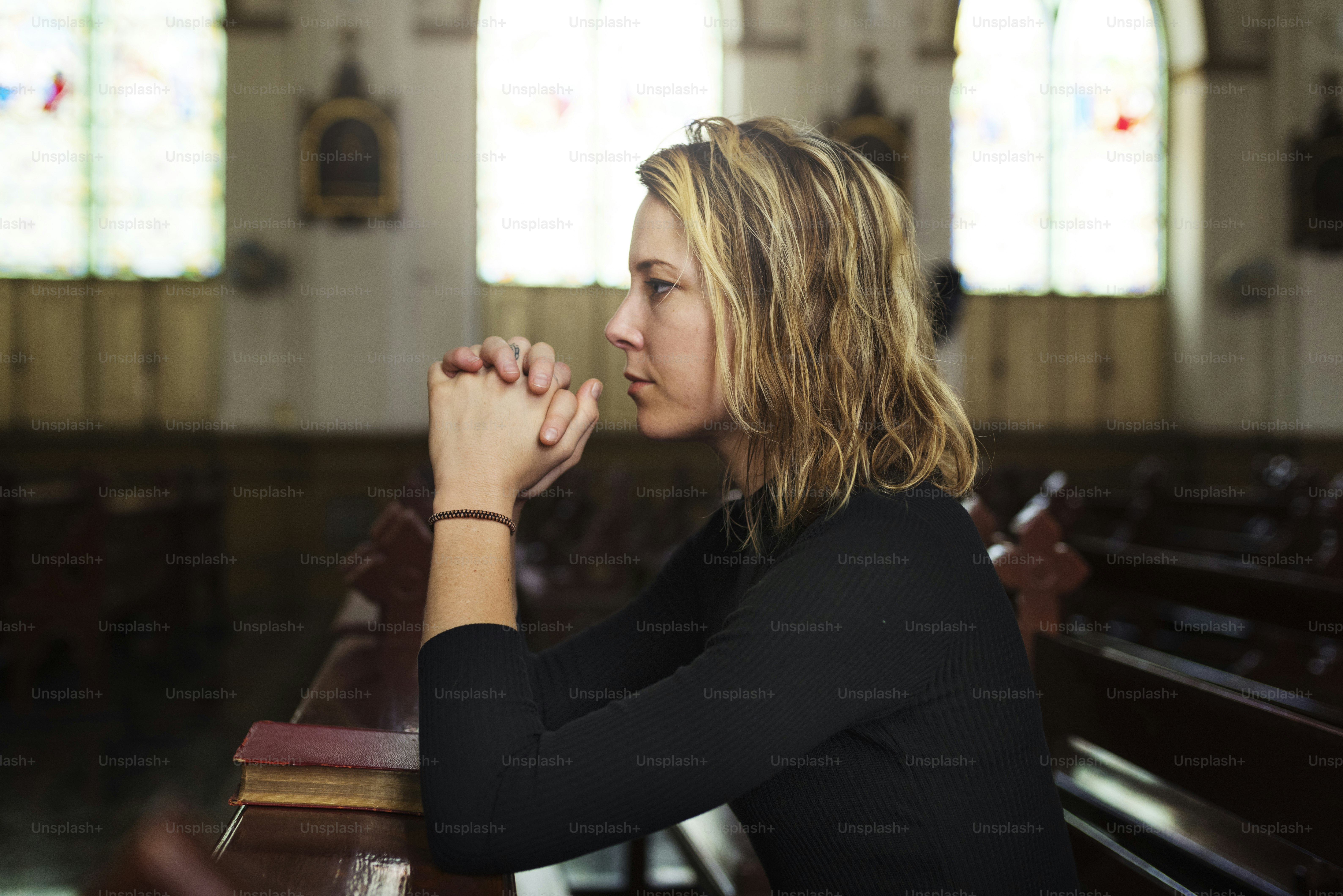 Woman Sitting Church Religion Concept