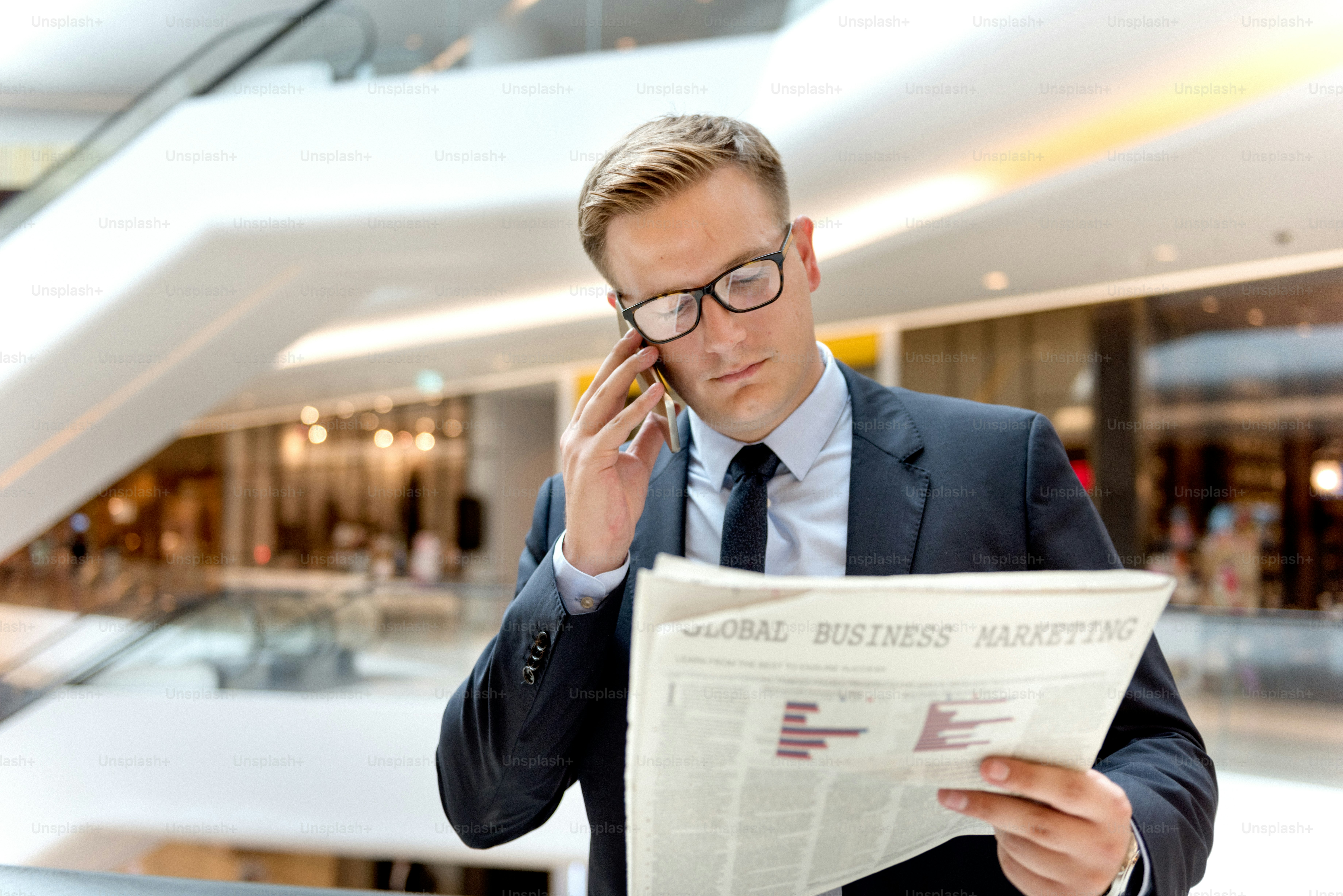 Business Man Working Talking Phone Concept