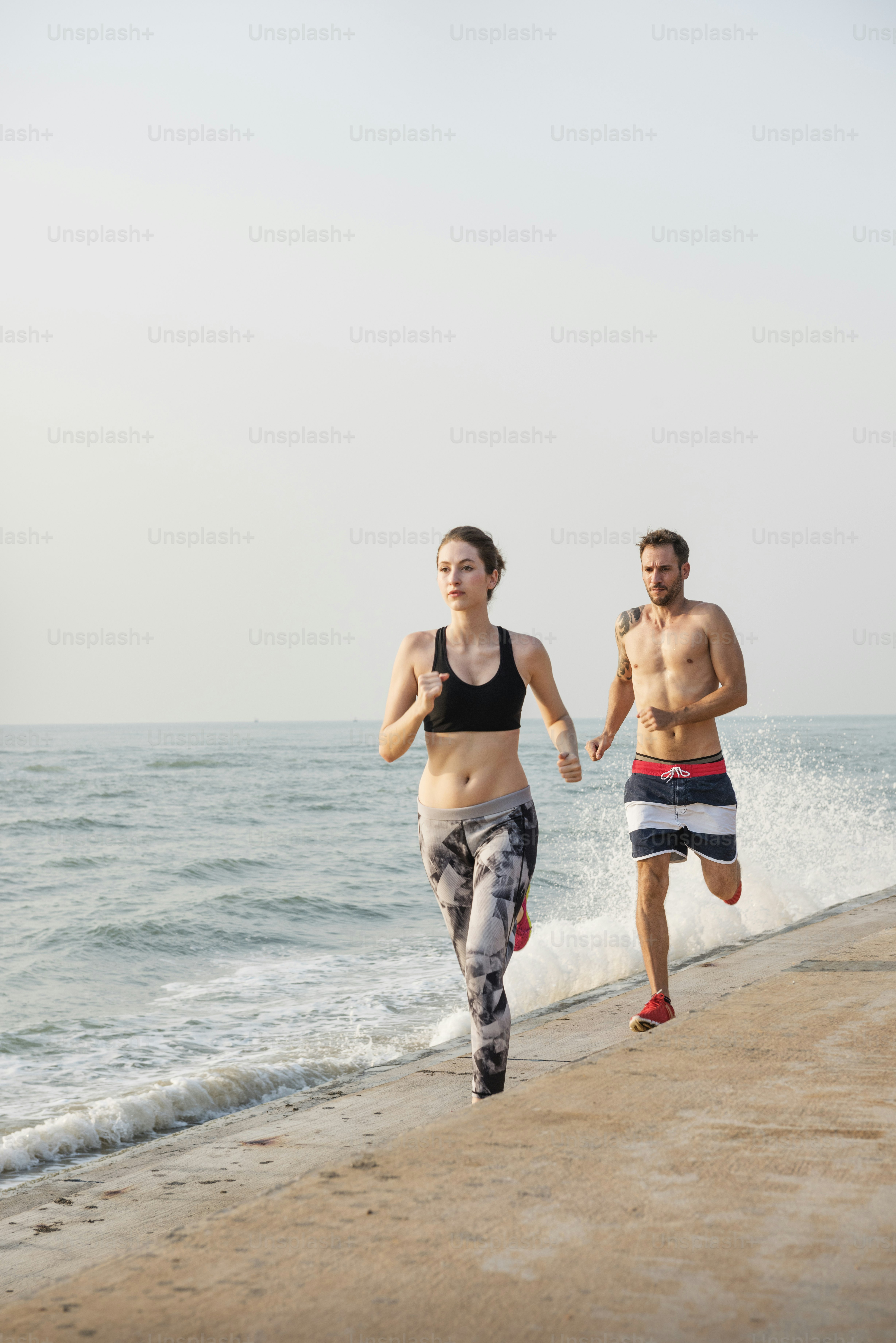 Running Exercise Training Healthy Lifestyle Beach Concept
