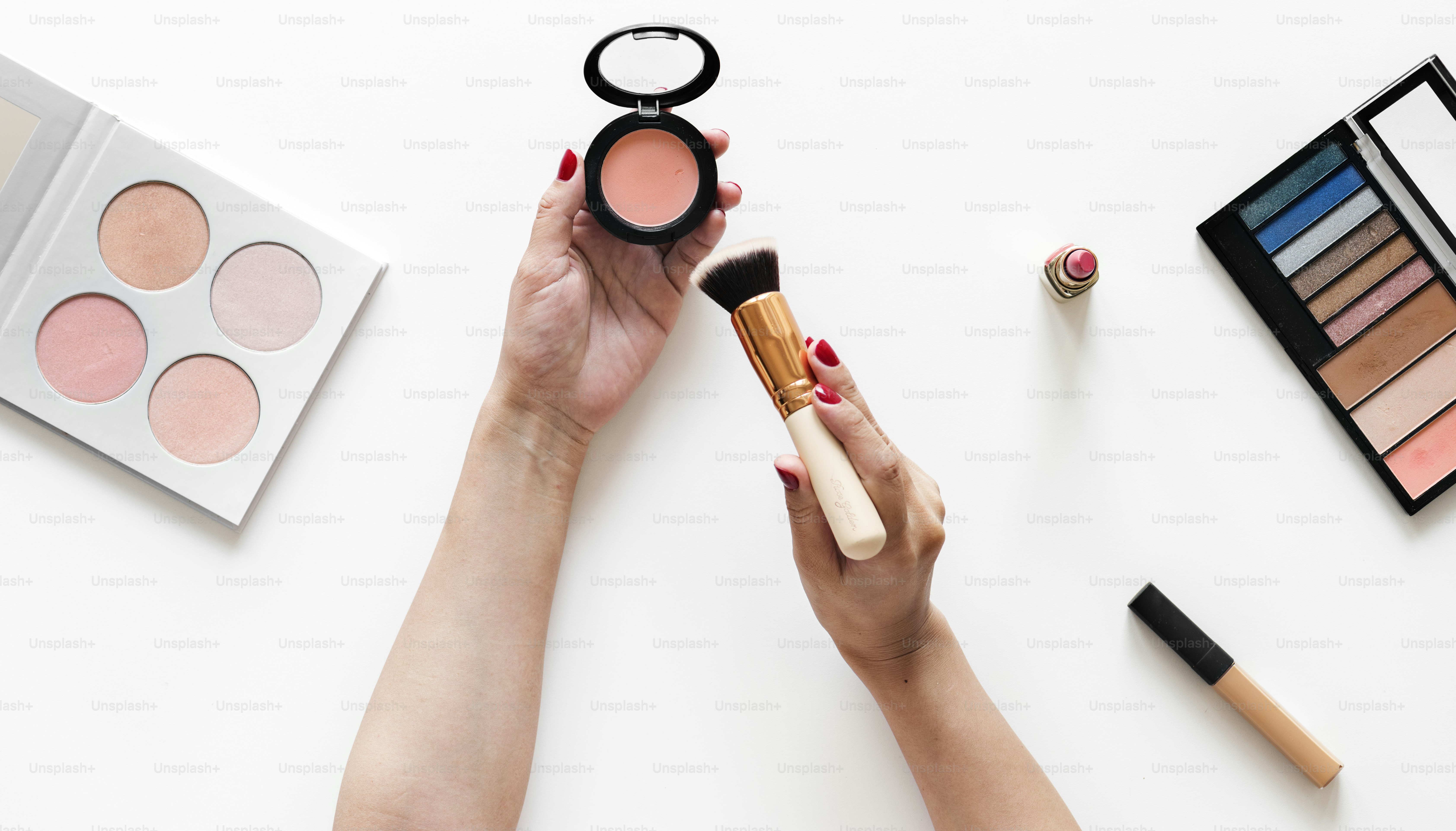 Beauty blogger testing cosmetics