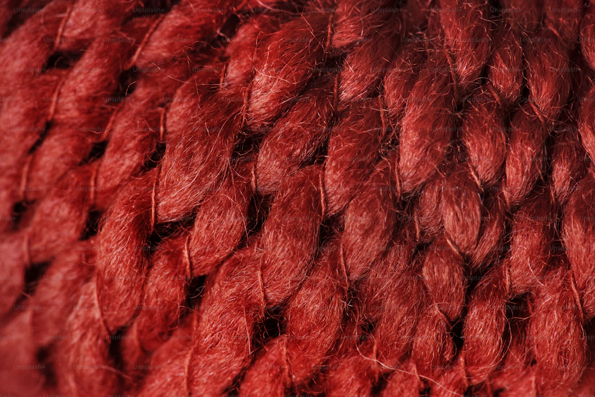 Close-up texture of red wool fabric showing natural fiber detail
