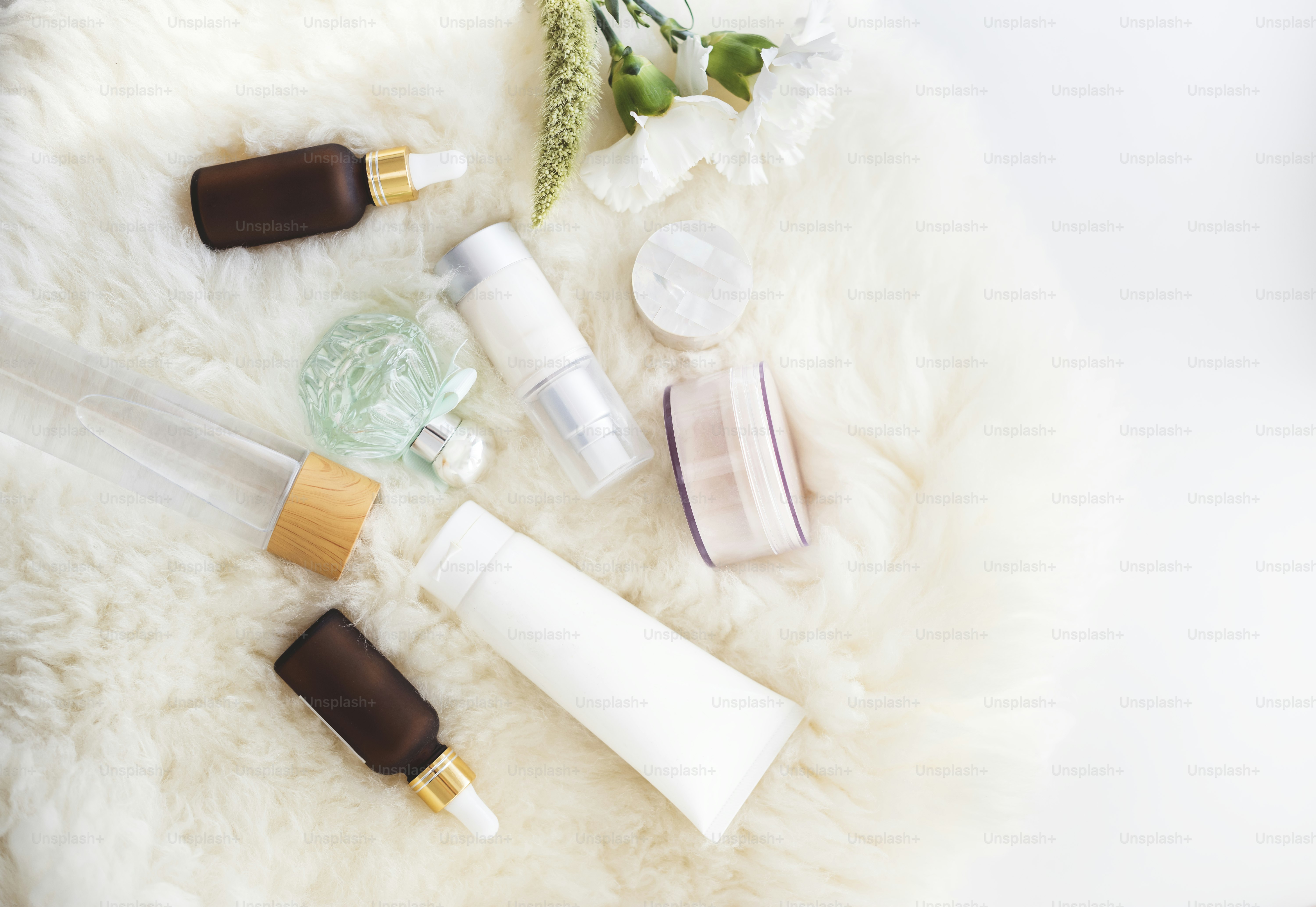 Seasonal beauty products arranged for winter skin protection routine