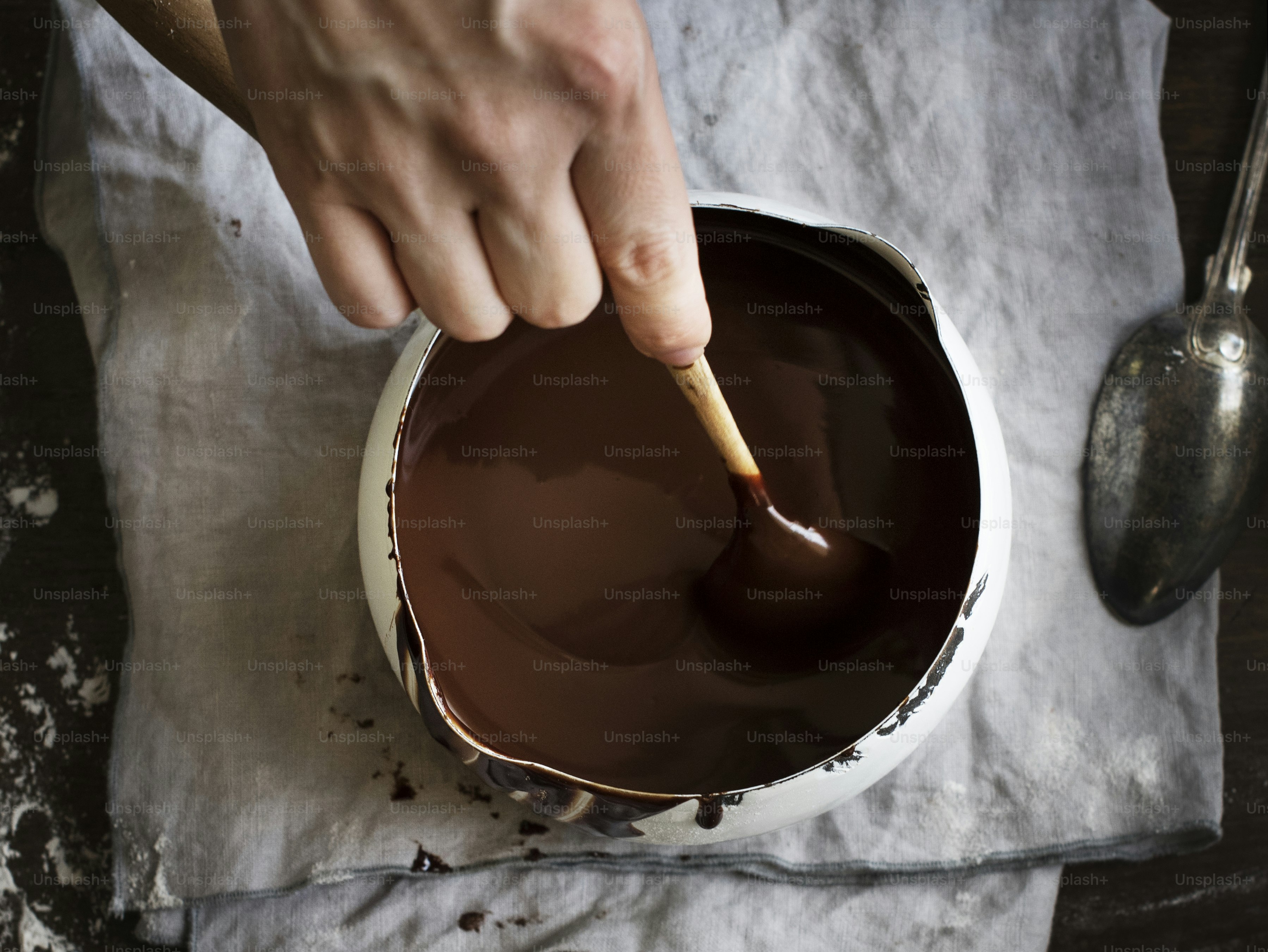 Dark chocolate sauce food photography recipe idea