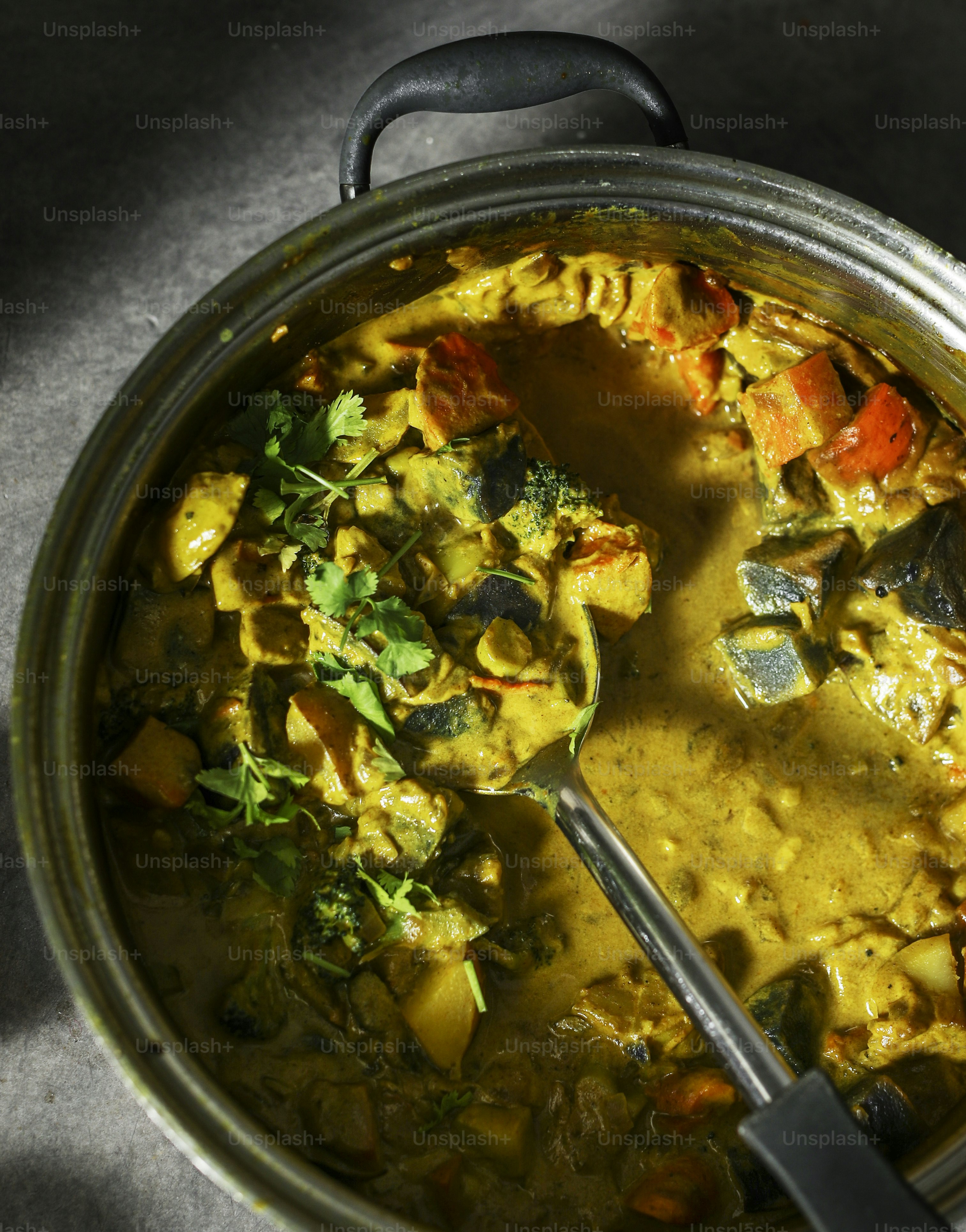 Freshly cooked vegetable curry in a pot