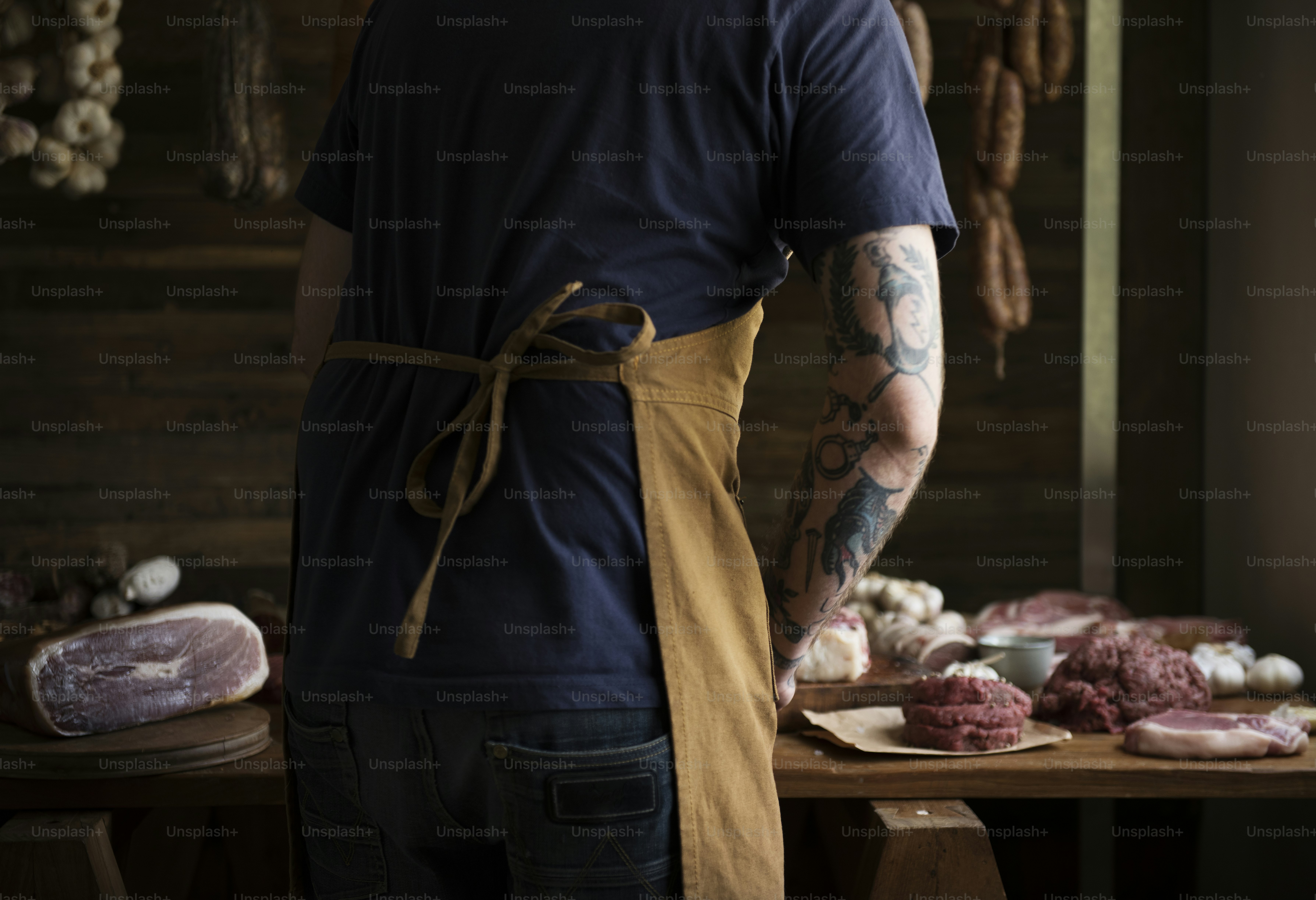 A chef preparing different ypes of meat food photography recipe idea