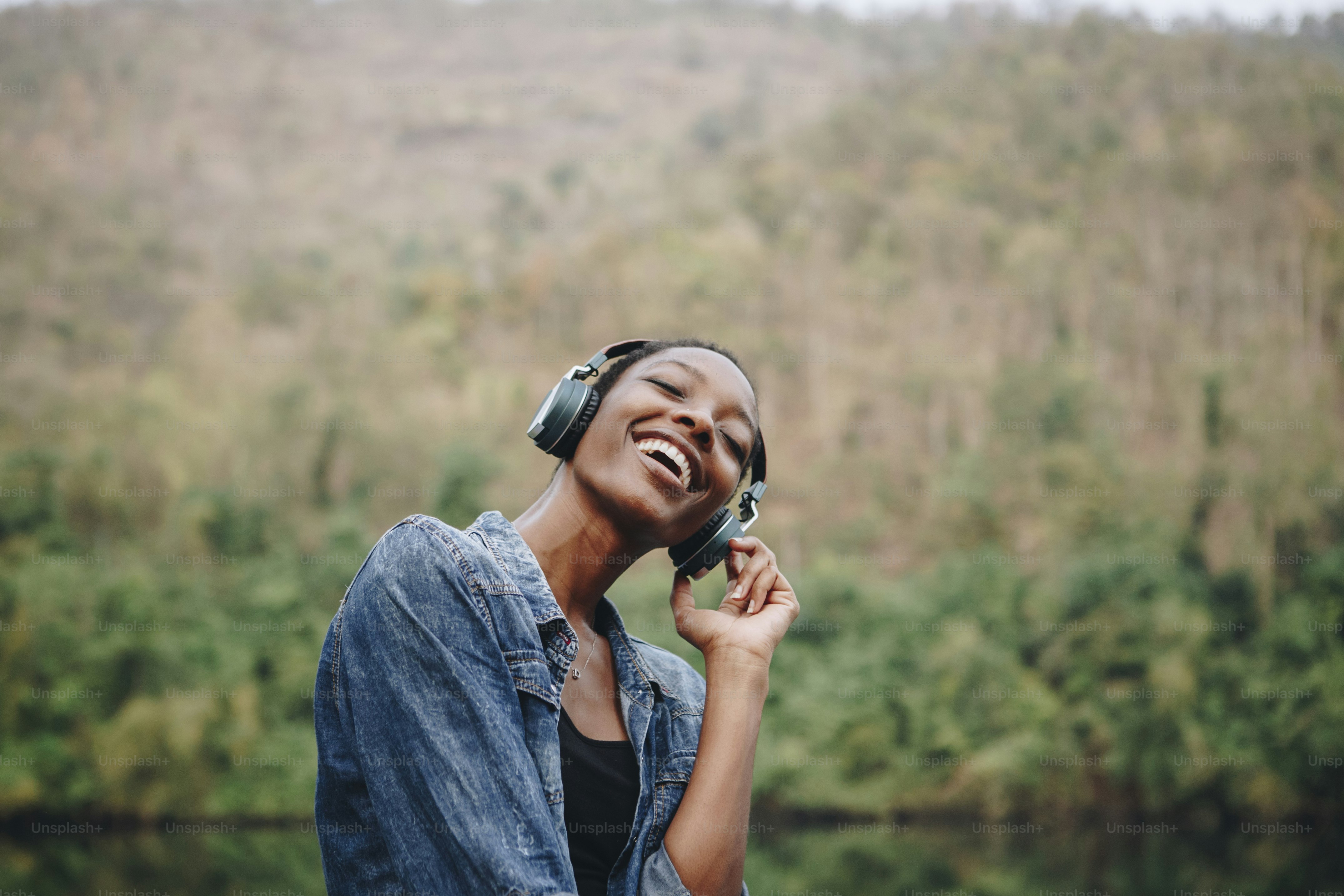 Woman listening to music in nature