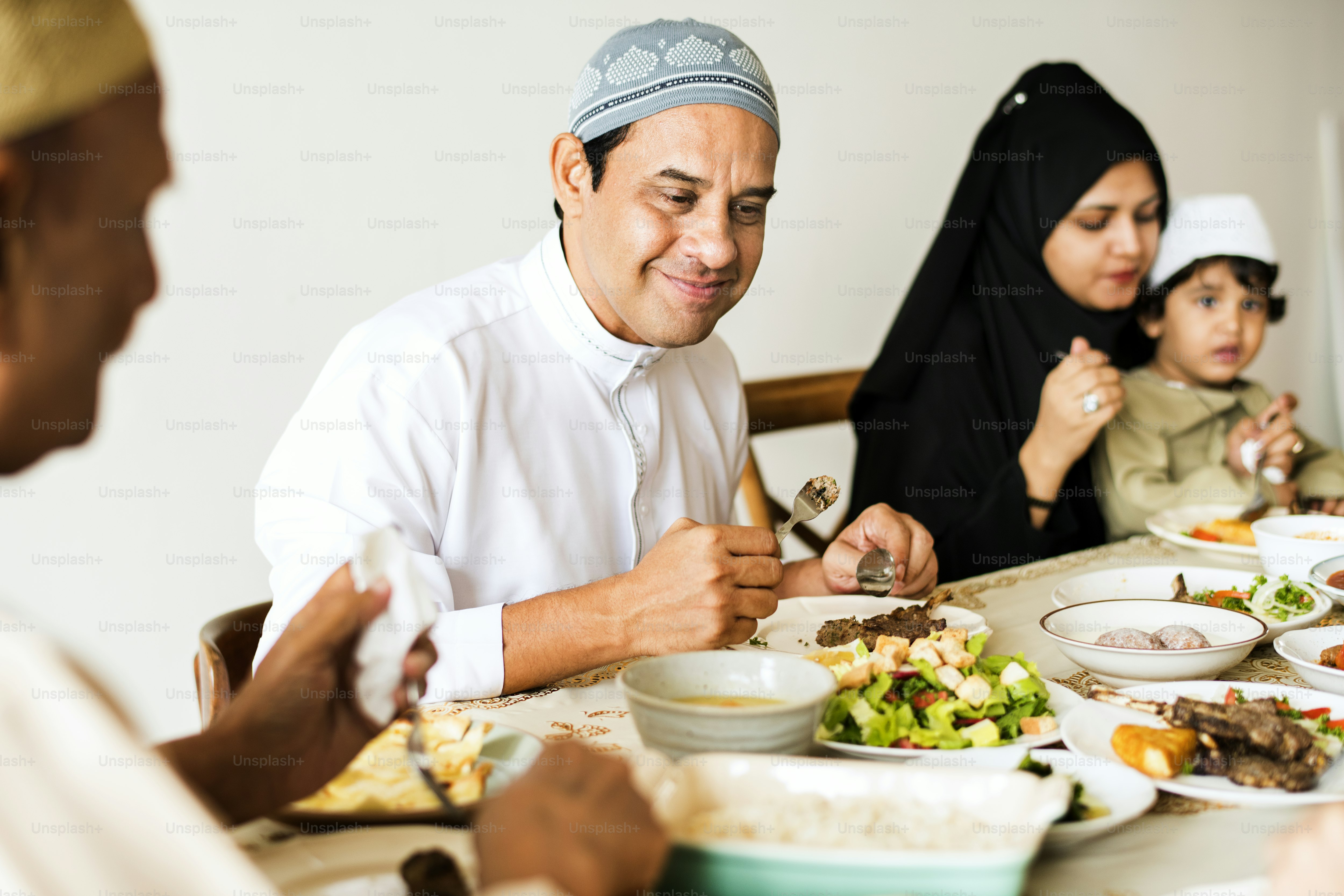 Muslim family having a Ramadan feast
