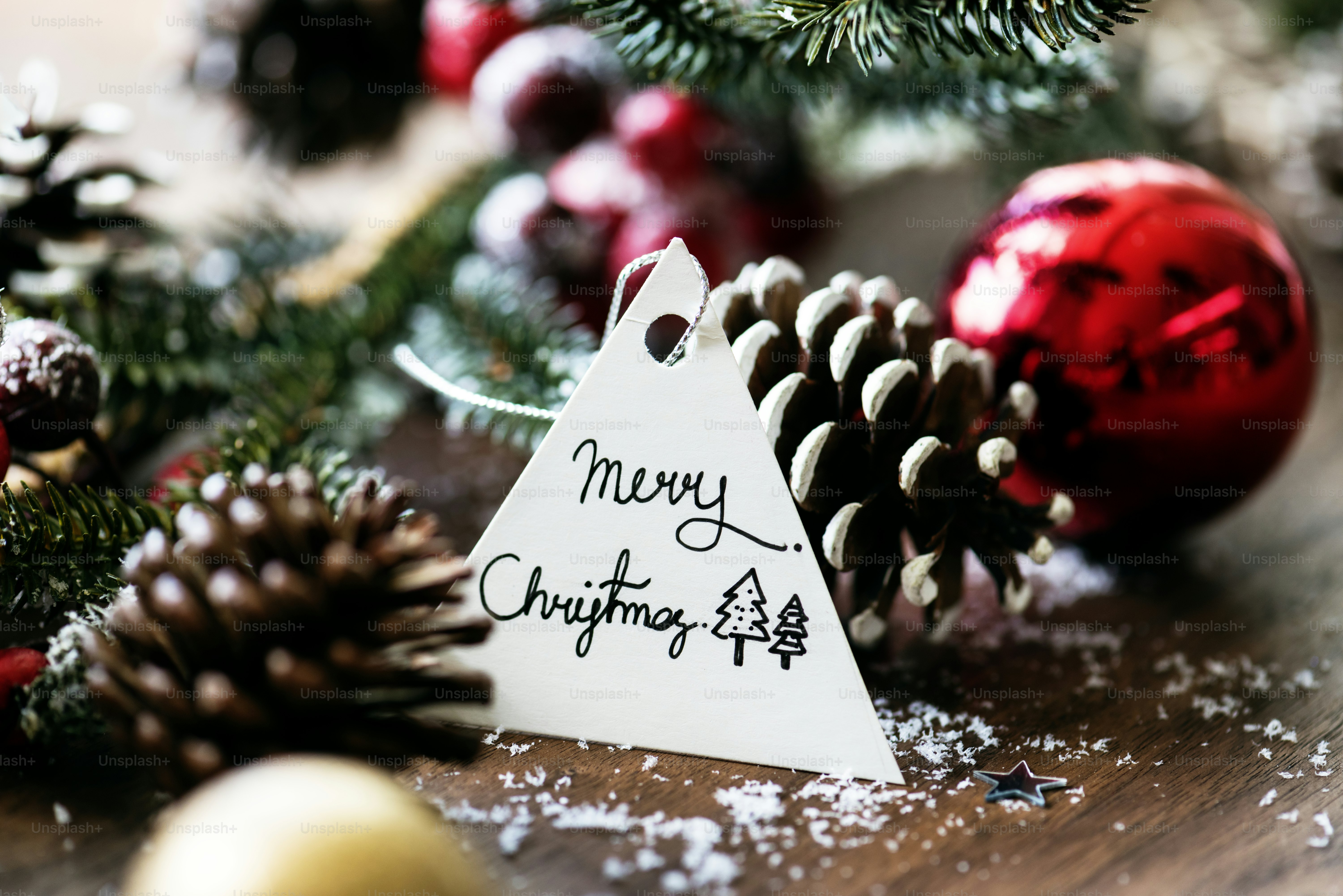 Closeup of Christmas wishing card tag