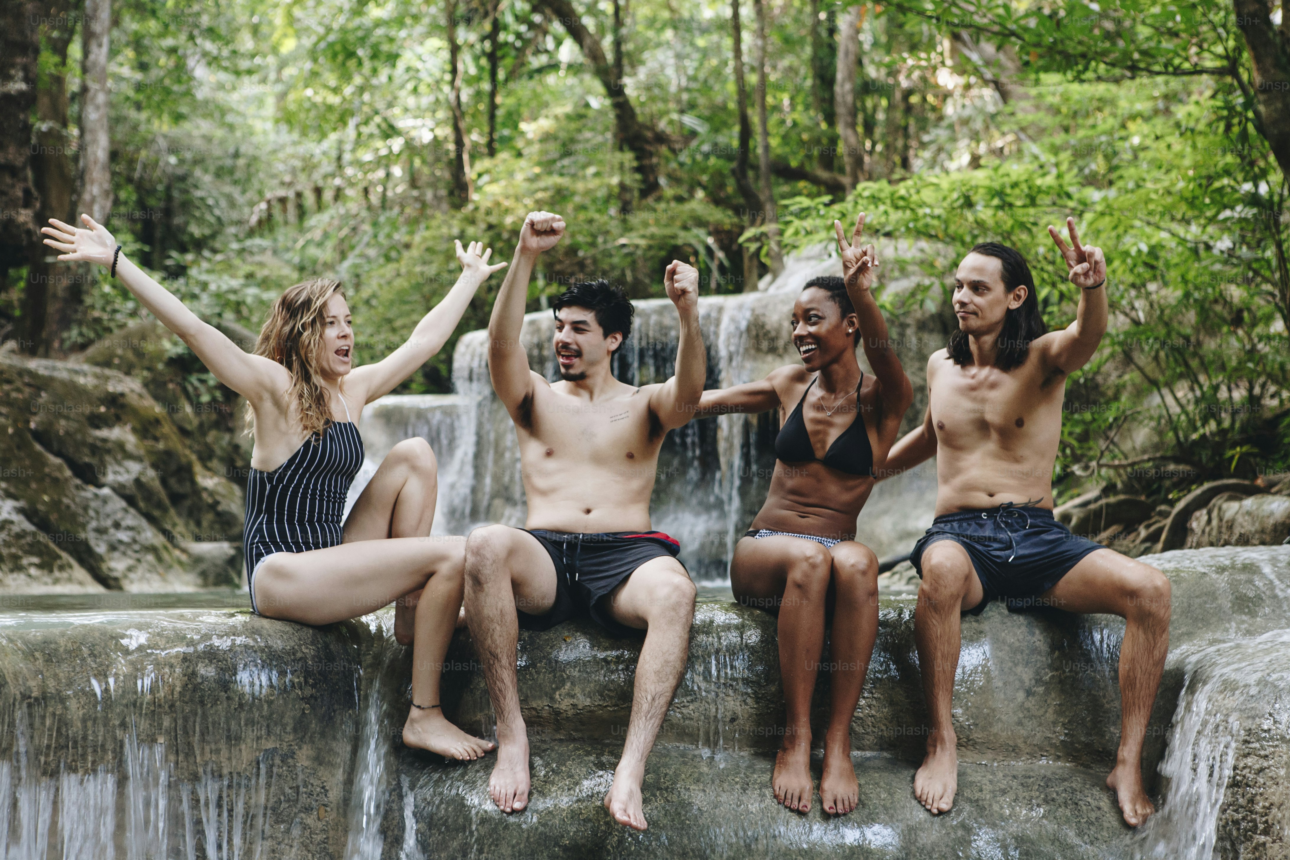 Group of diverse friends enjoying the nature