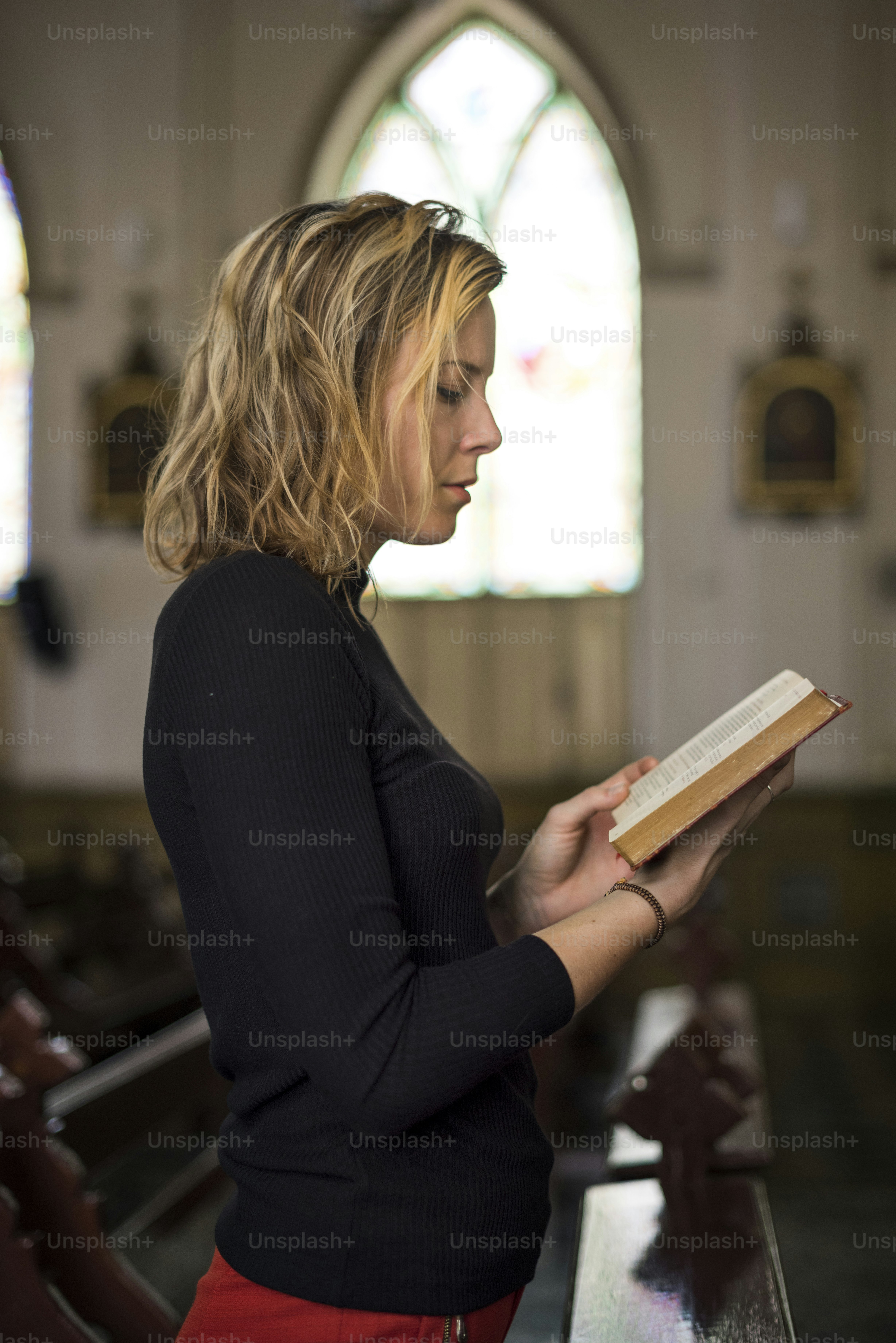 Woman Standing Church Religion Concept