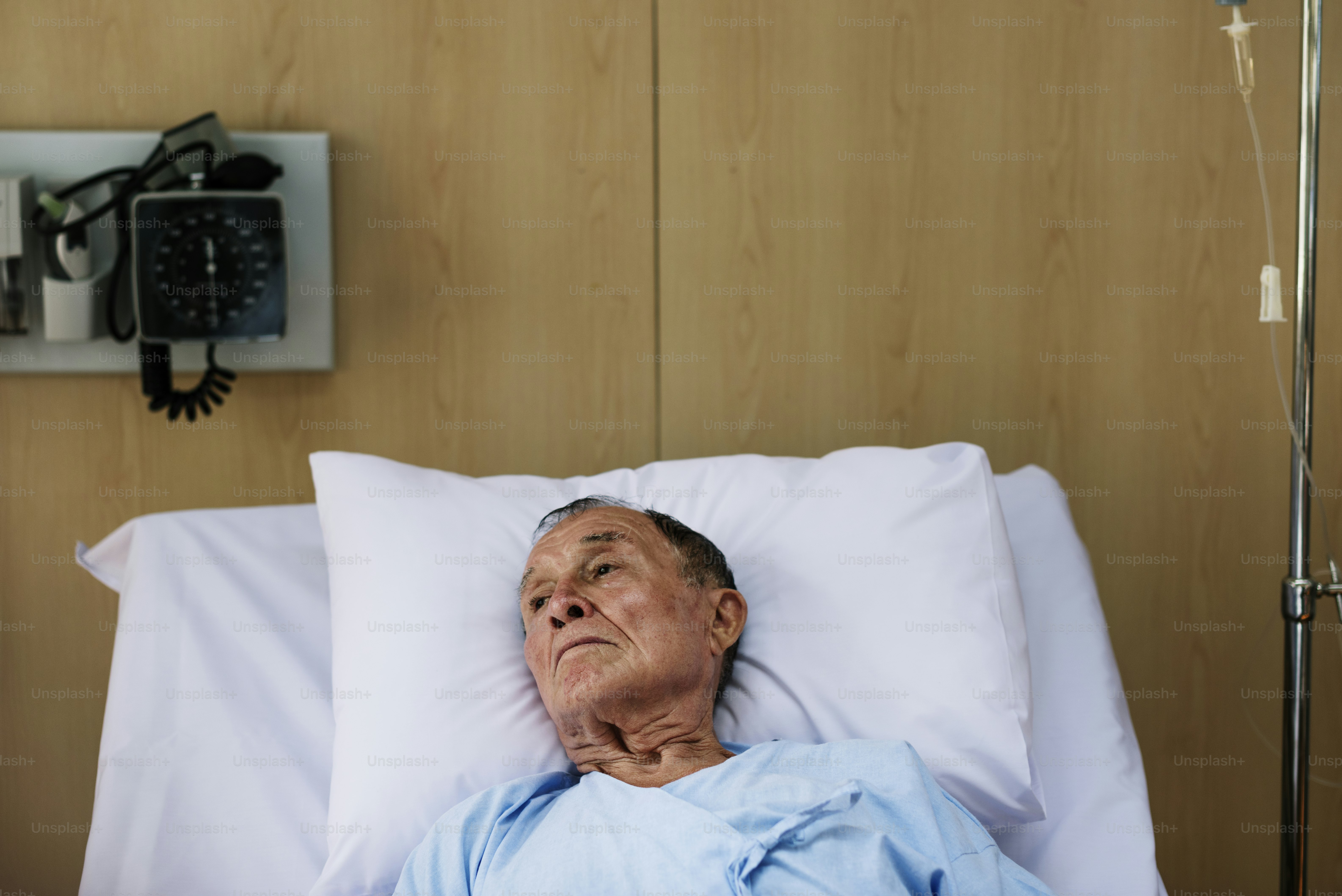 A sick elderly staying at a hospital