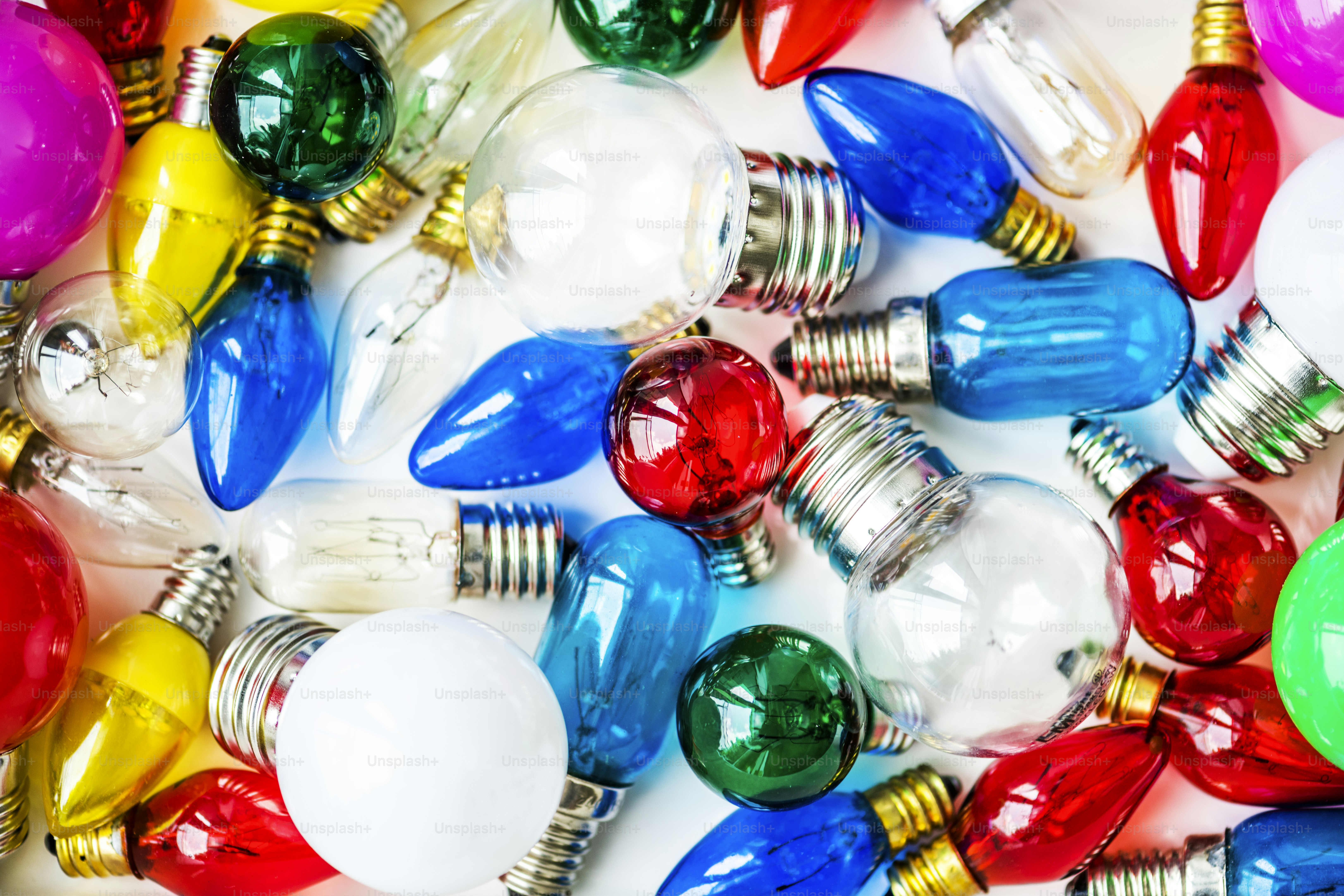 Collection of colorful light bulbs