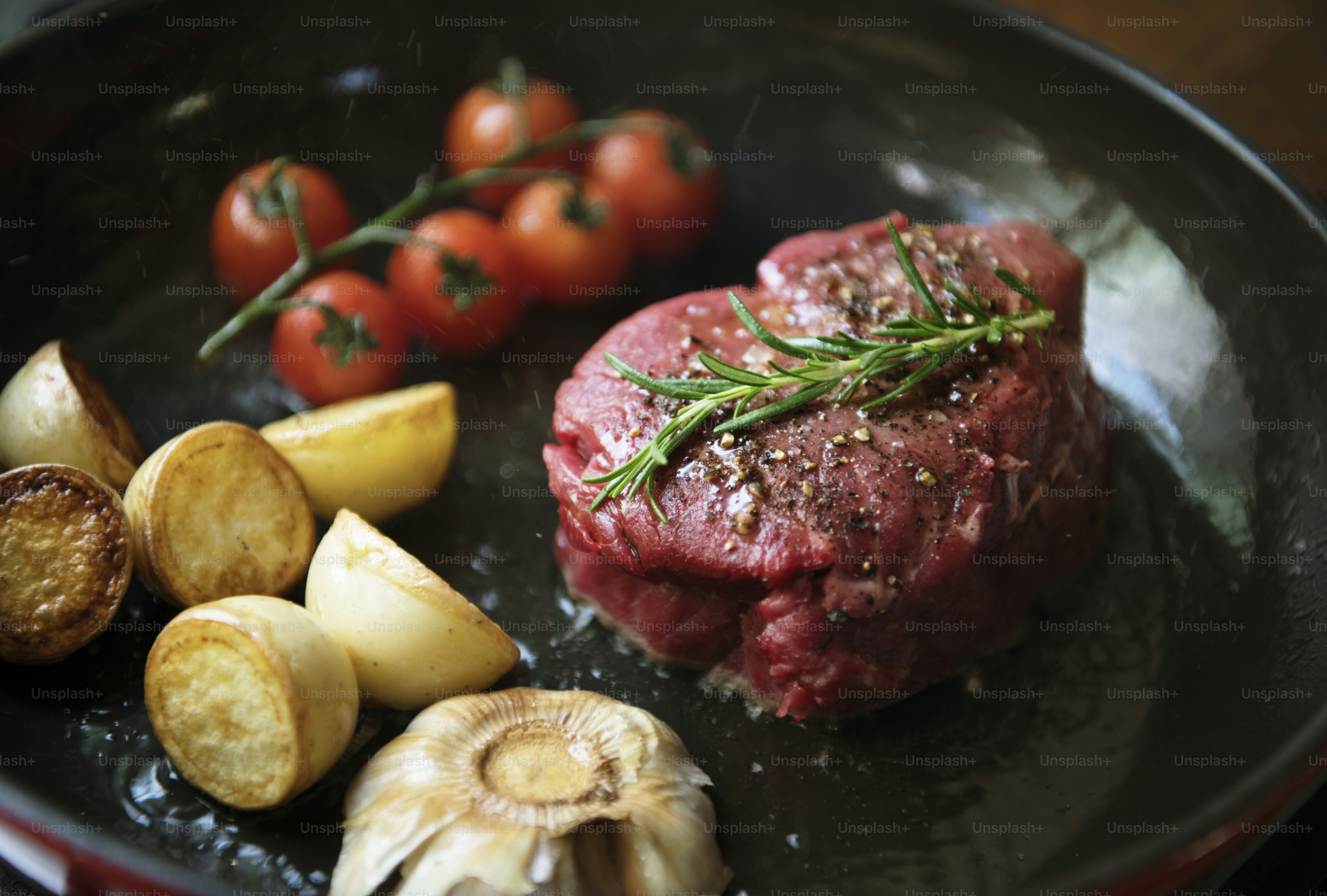 Cooking a fillet steak food photography recipe idea