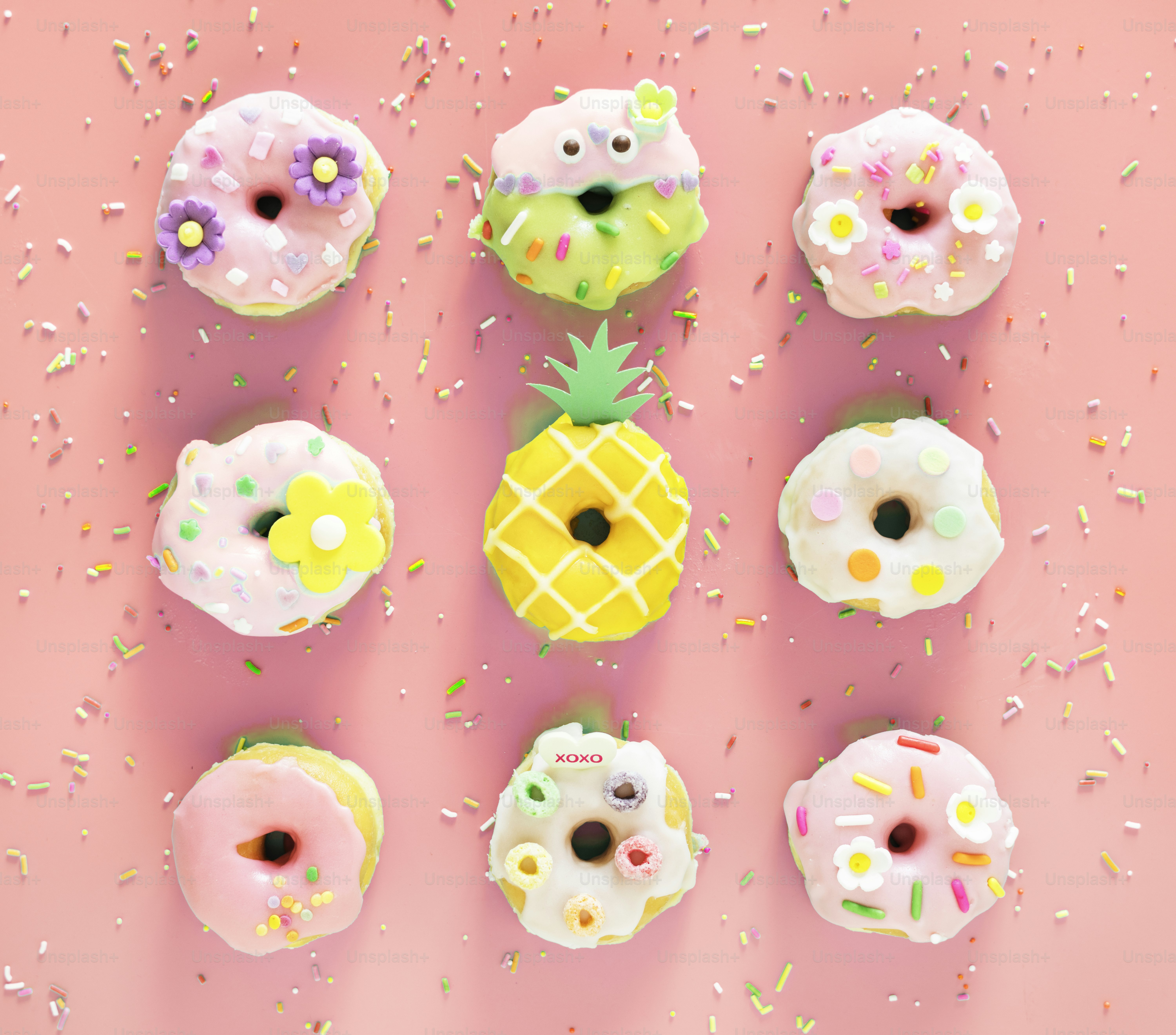 Aerial view of diverse donut