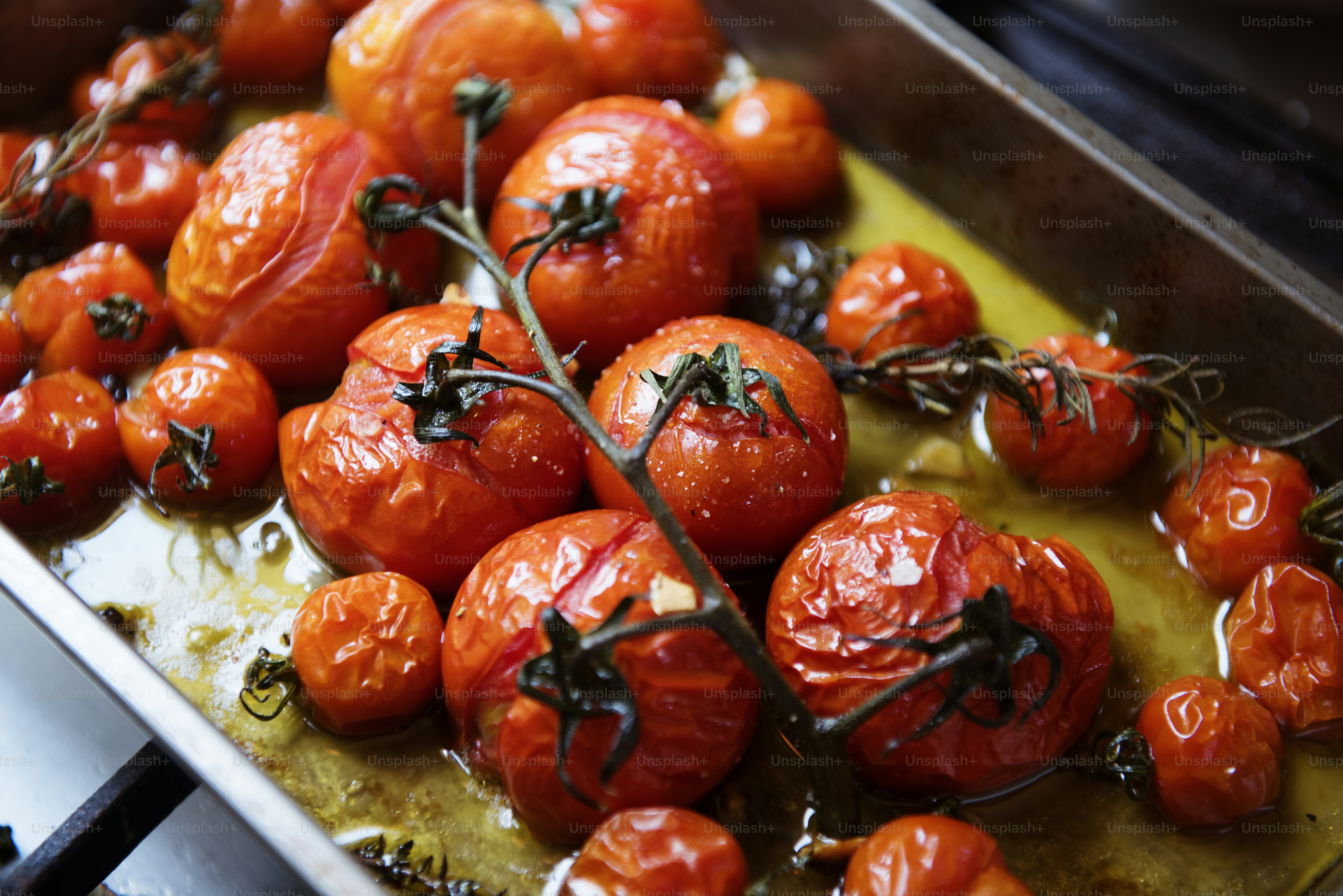 Roasted cherry tomatoes food photography recipe idea