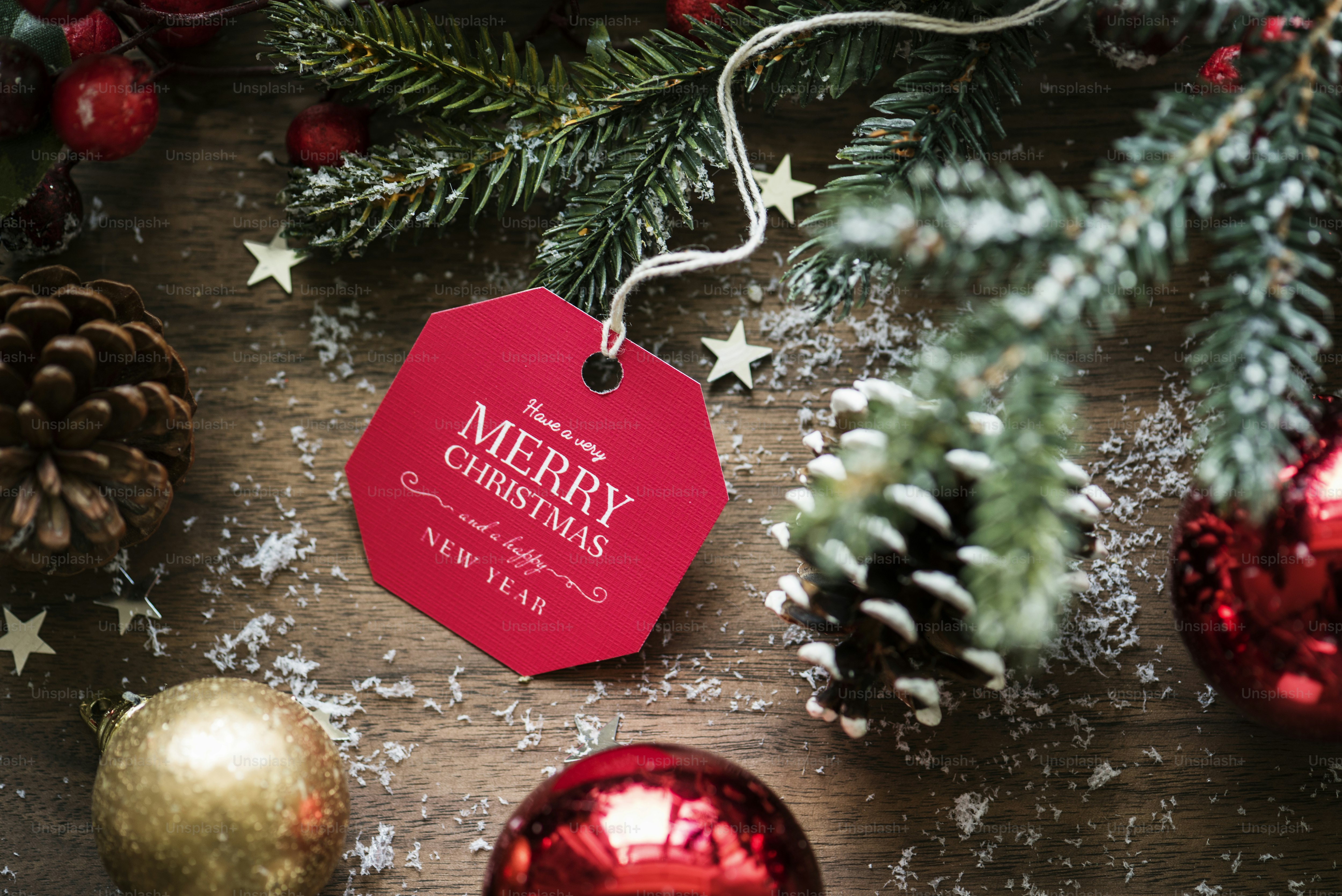 Closeup of Christmas wishing card tag