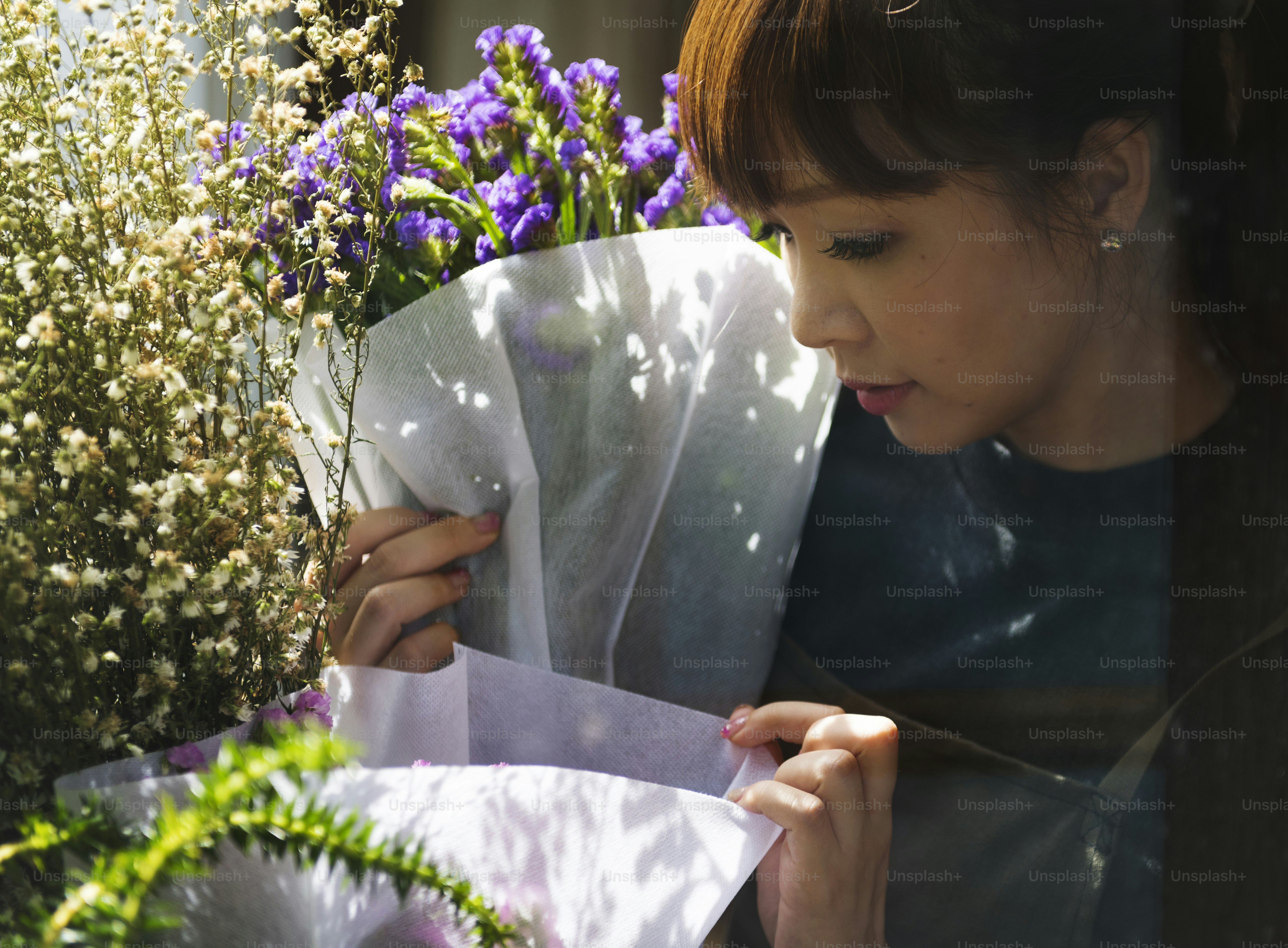 Woman working in her flower shop
