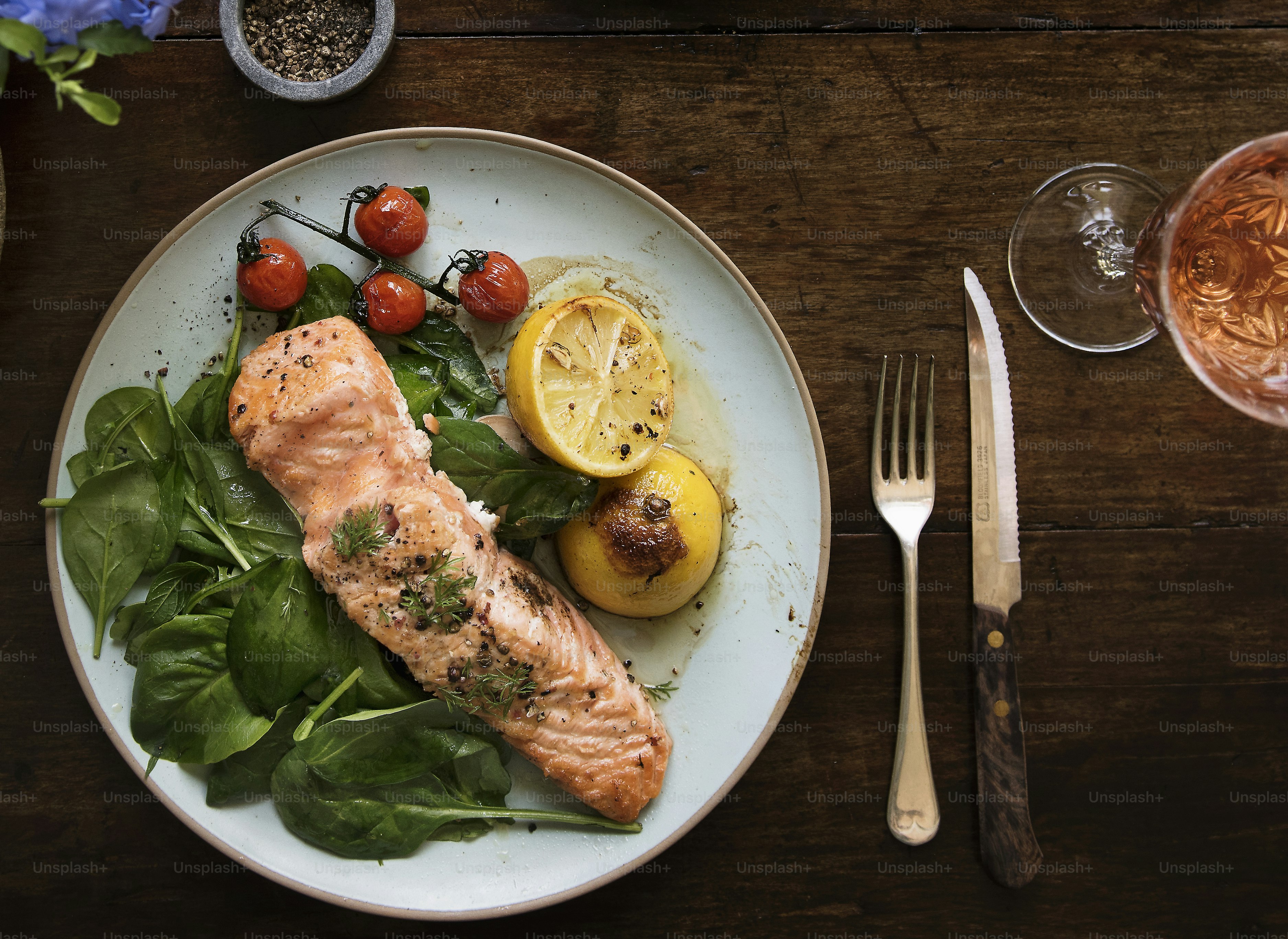 Baked salmon food photography recipe idea