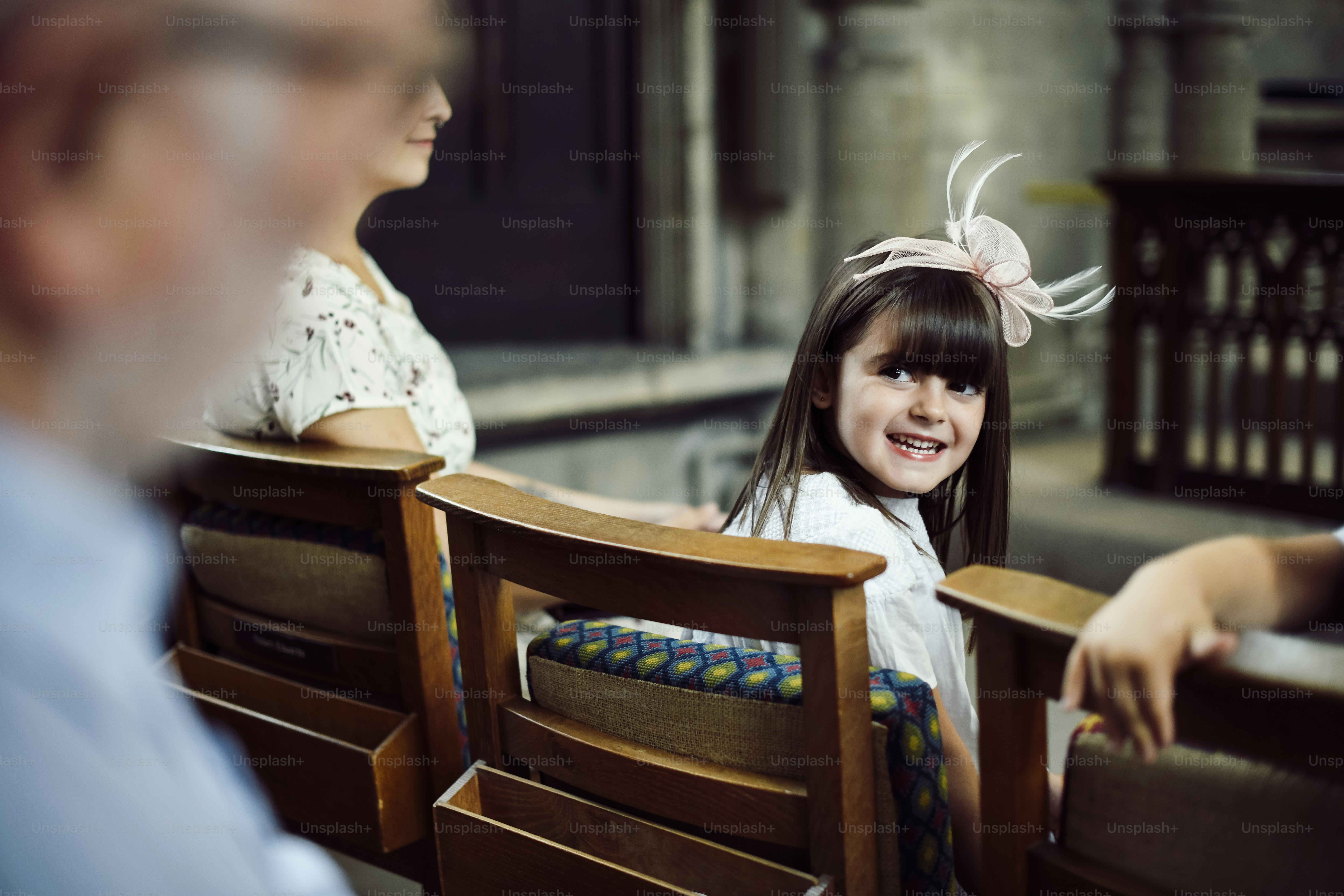 Girl looking back at her grandfather