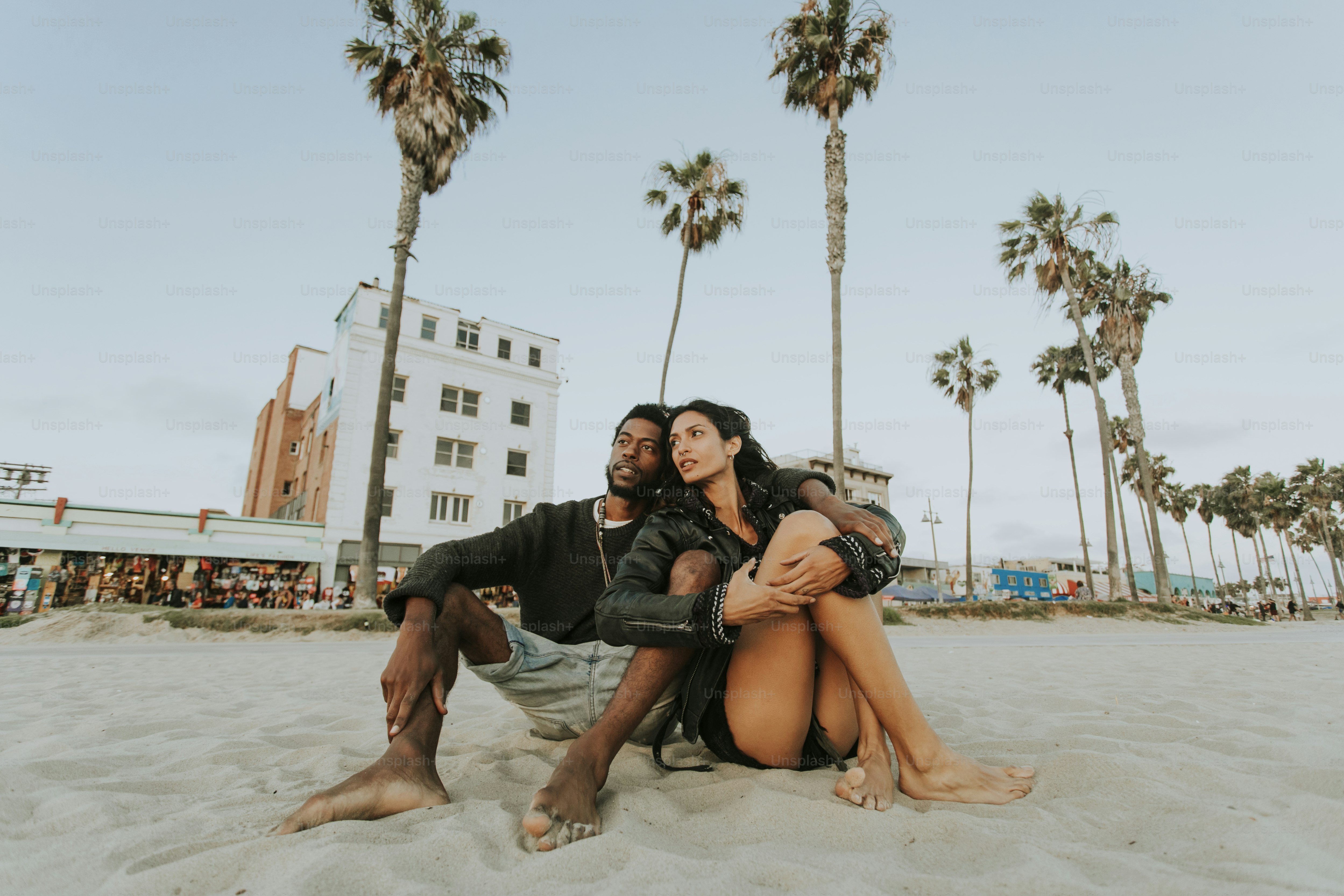 Couple relaxing at Venice Beach