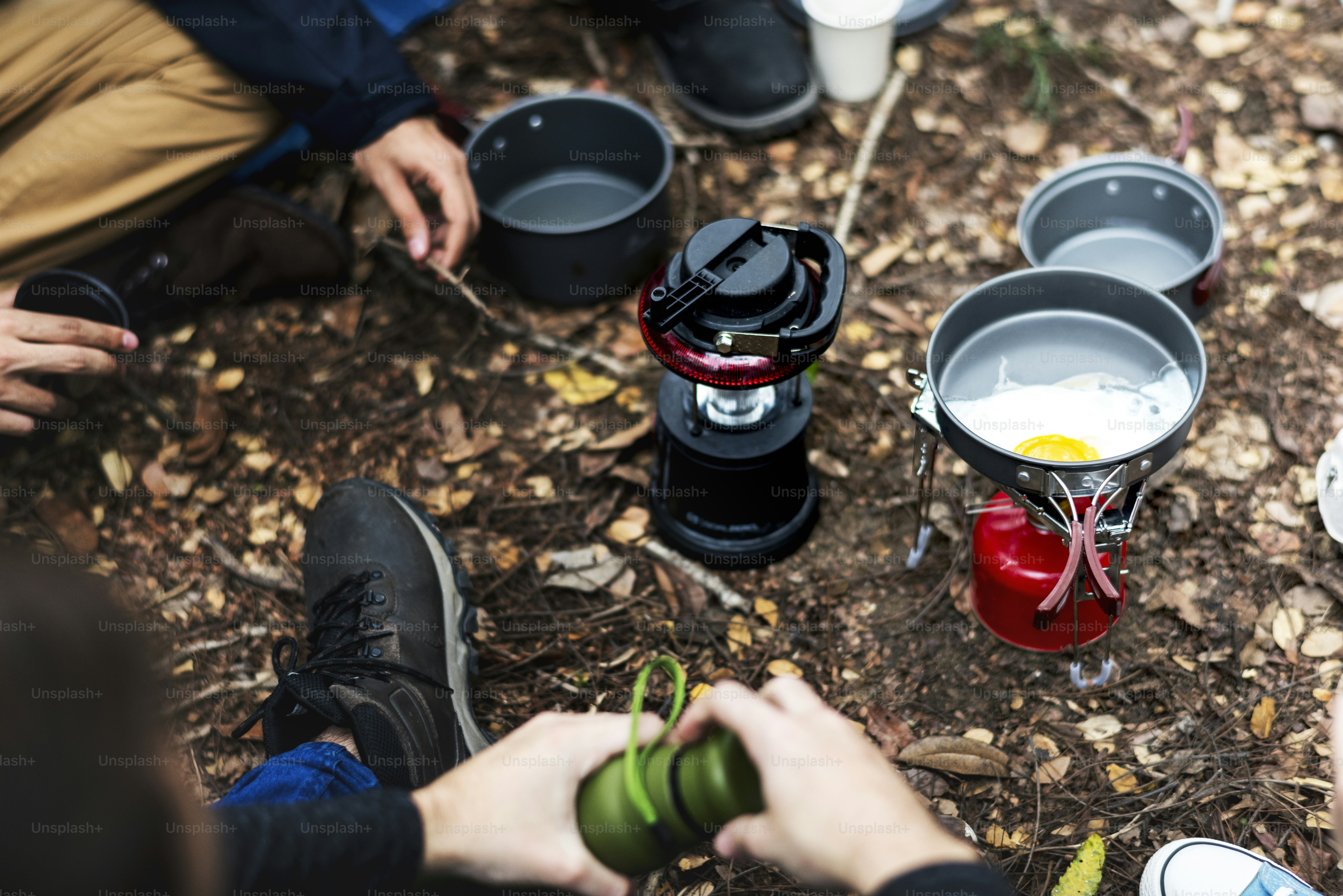 Freunde, die zusammen im Wald campen