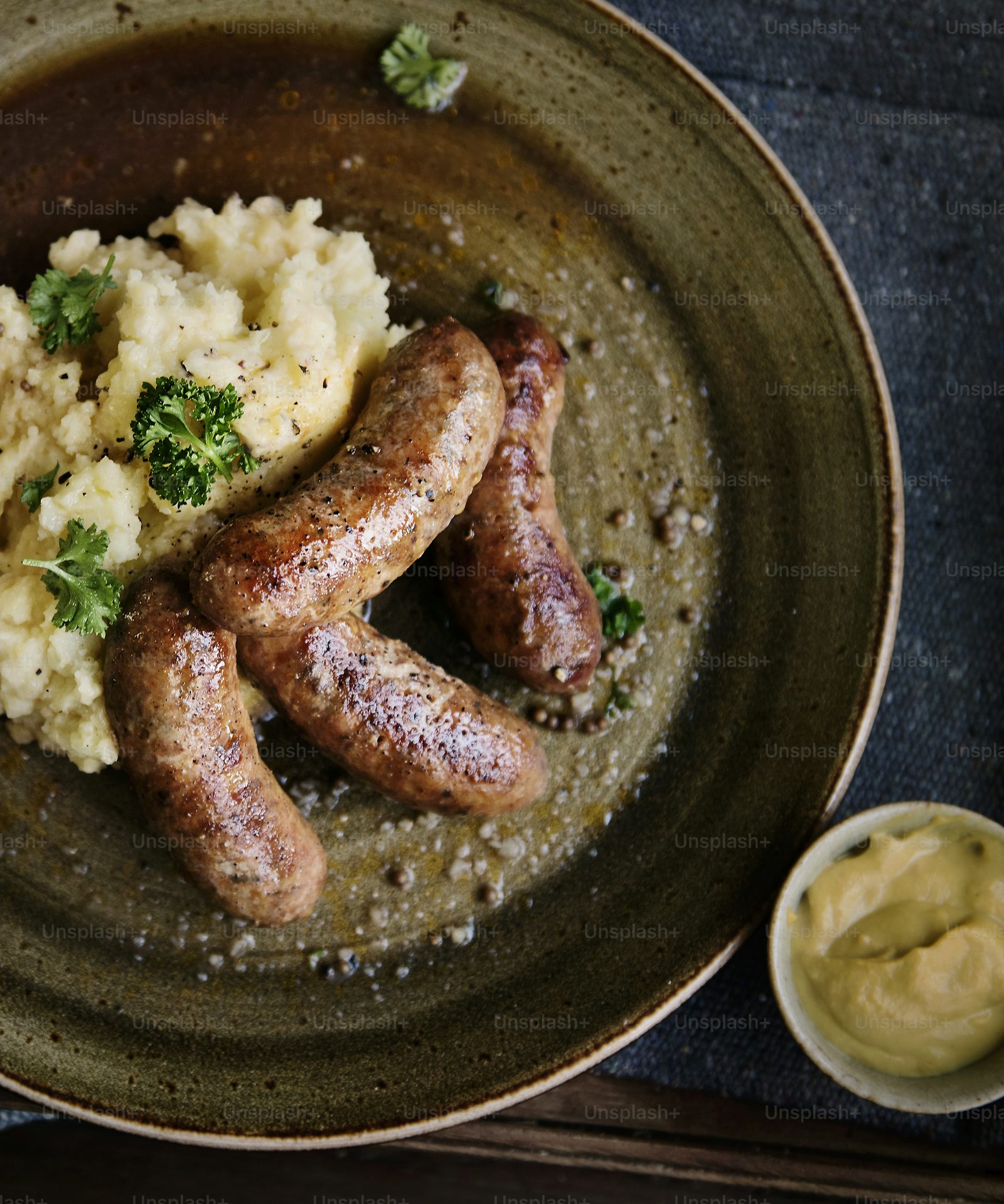 British Bangers and Mash with Onion Gravy