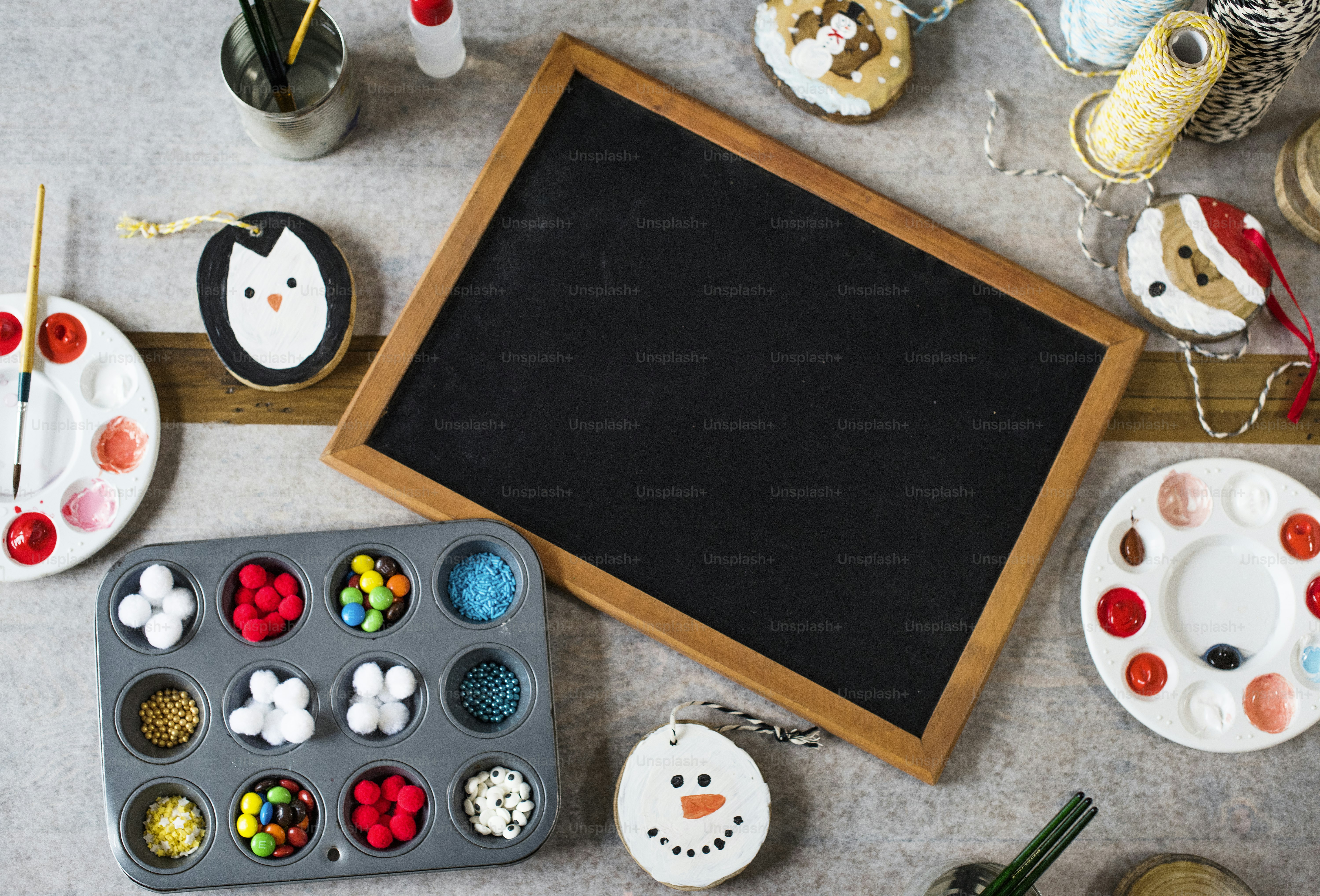 Blackboard and Christmas decorations