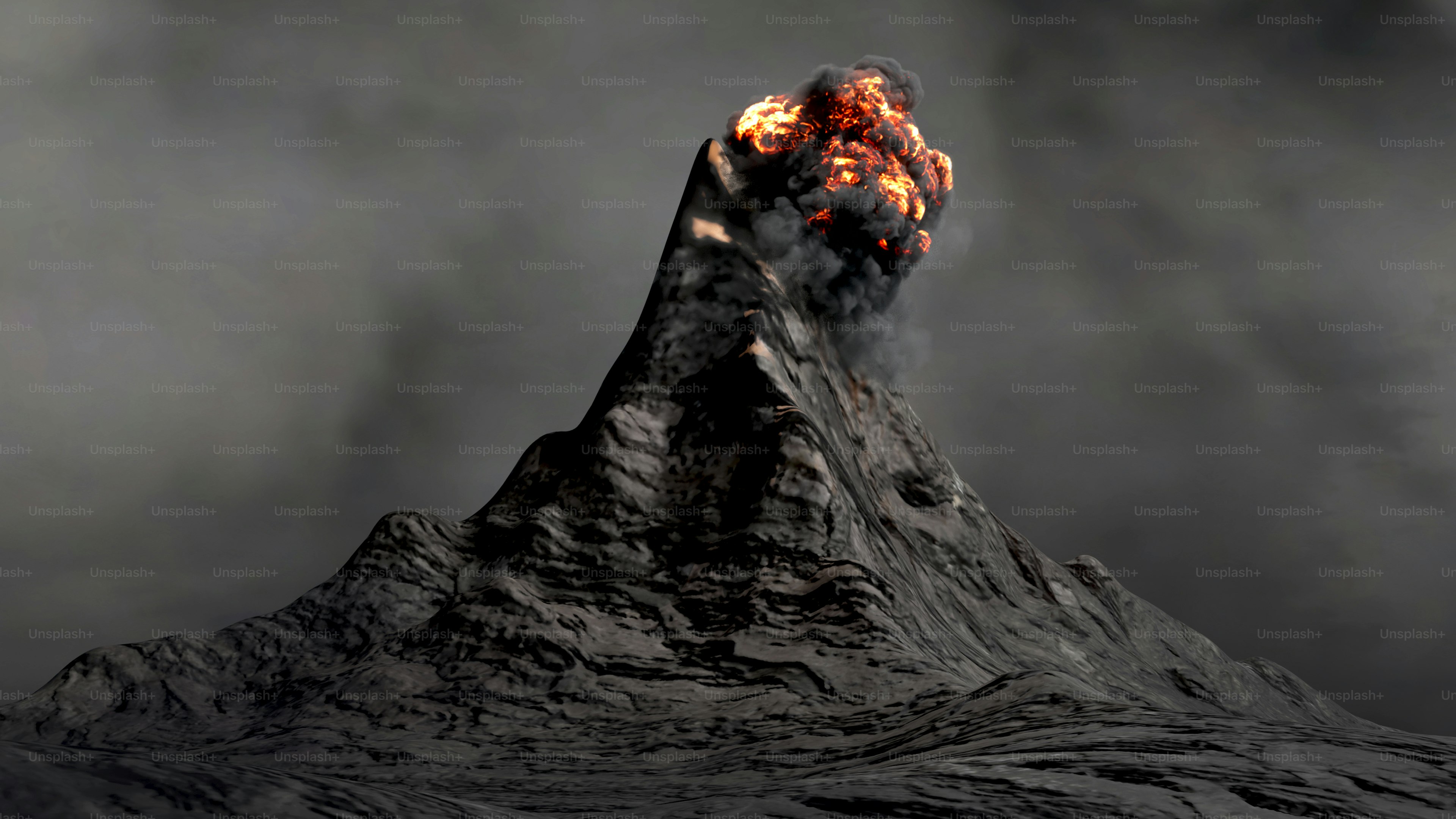 Ein sehr hoher Berg, aus dem viel Rauch austritt