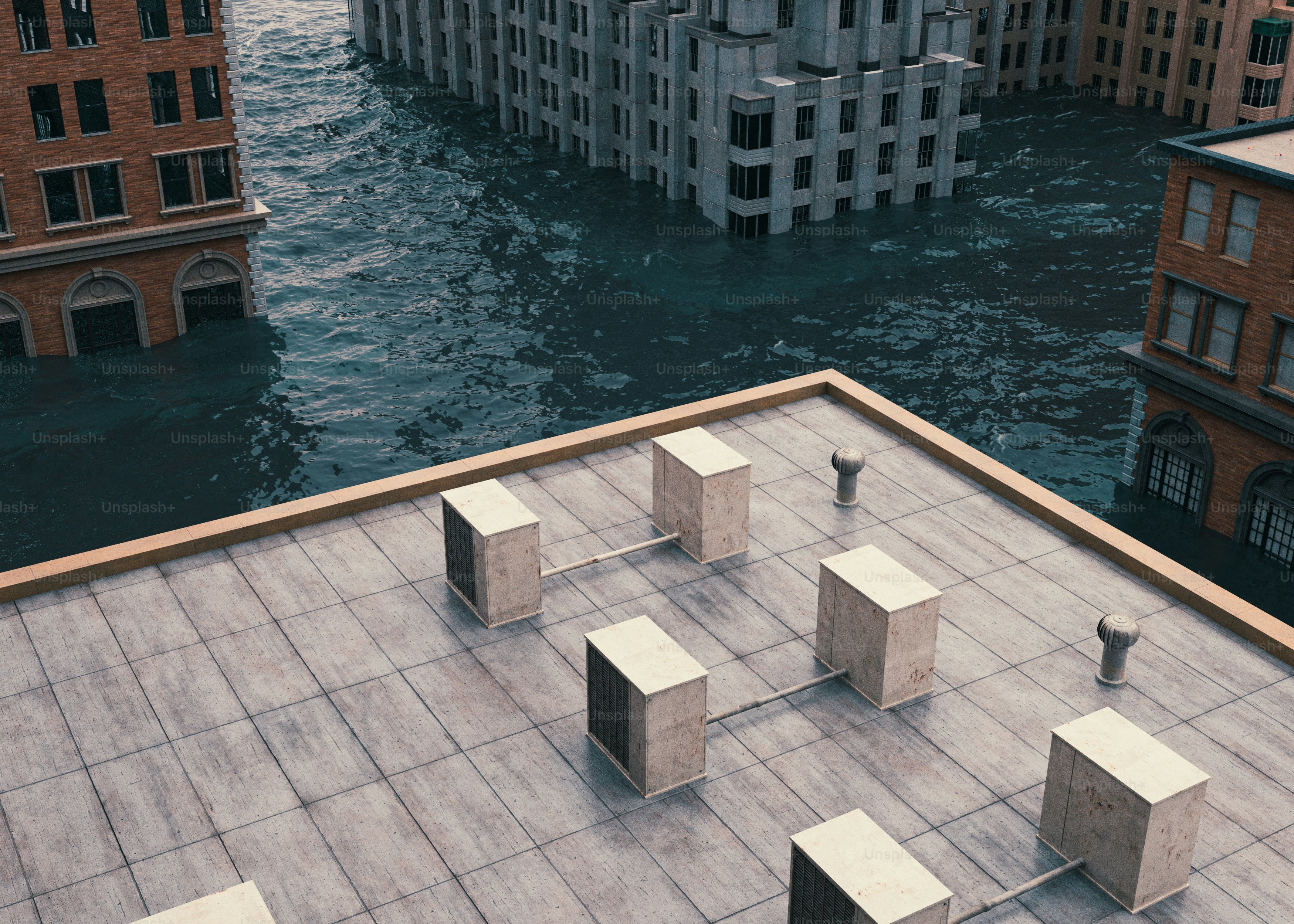 A couple of benches sitting on top of a roof