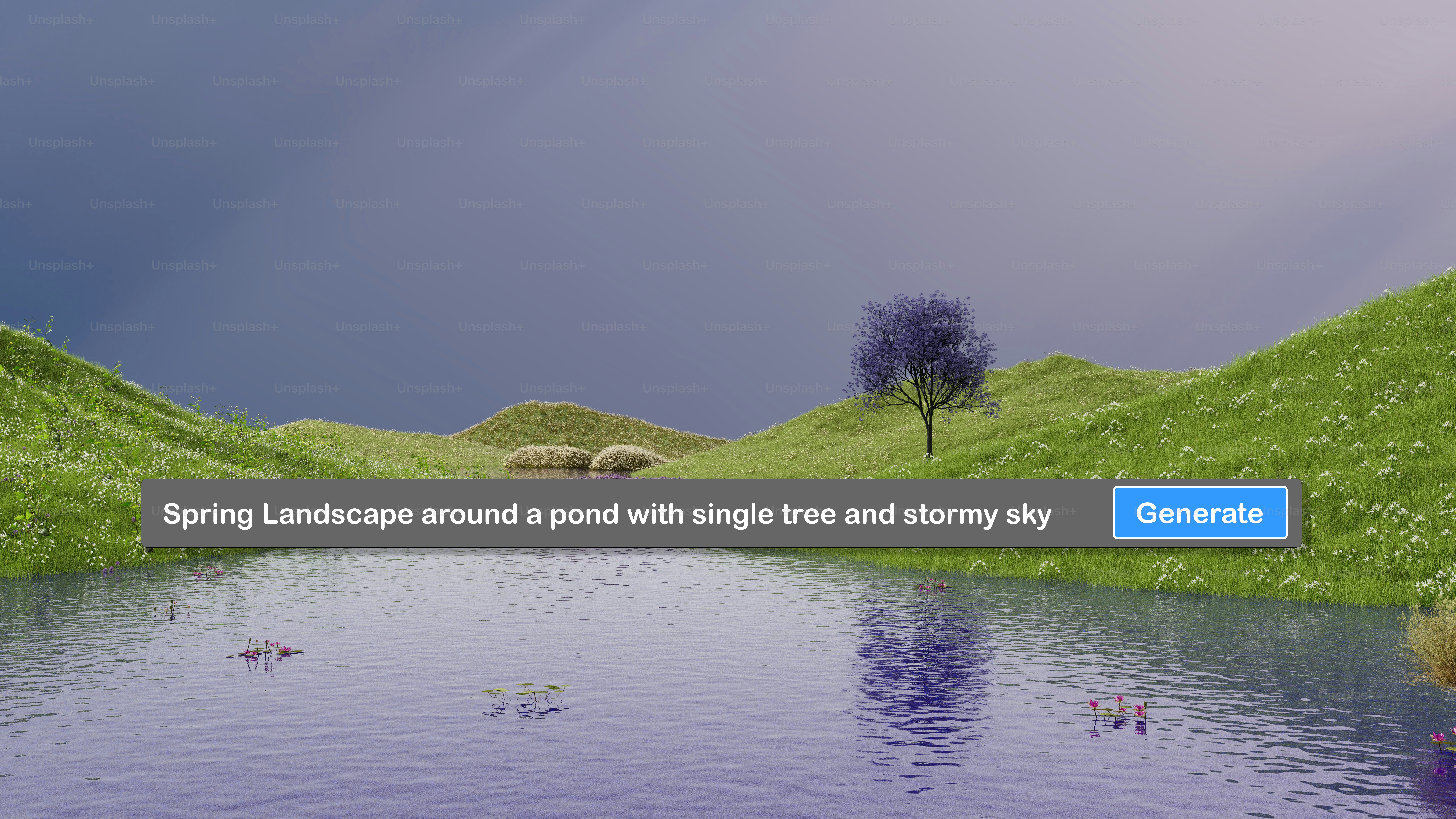 A picture of a pond with a sky in the background