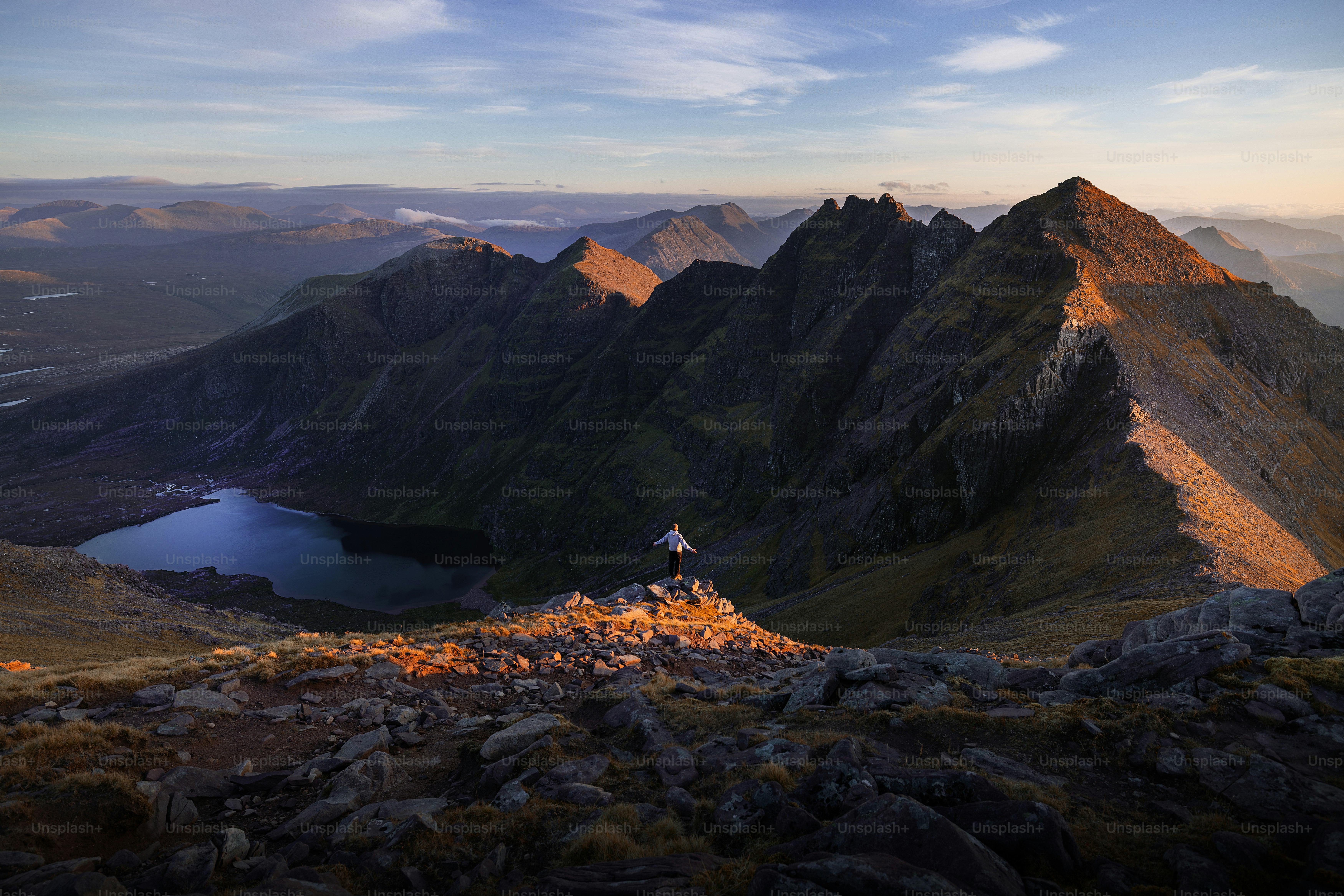 A mountain range with a lake in the middle