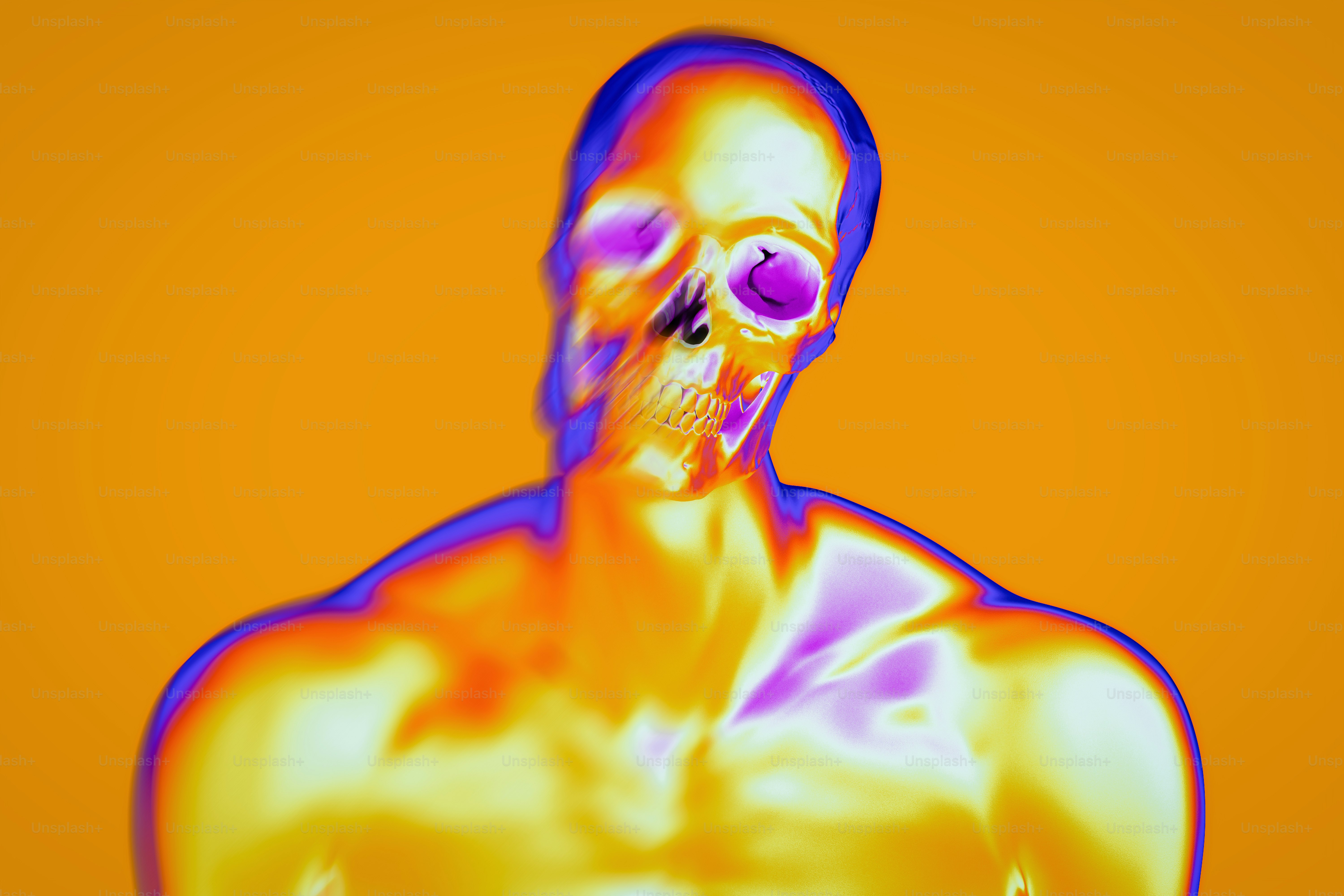 A picture of a man with a skull on his face