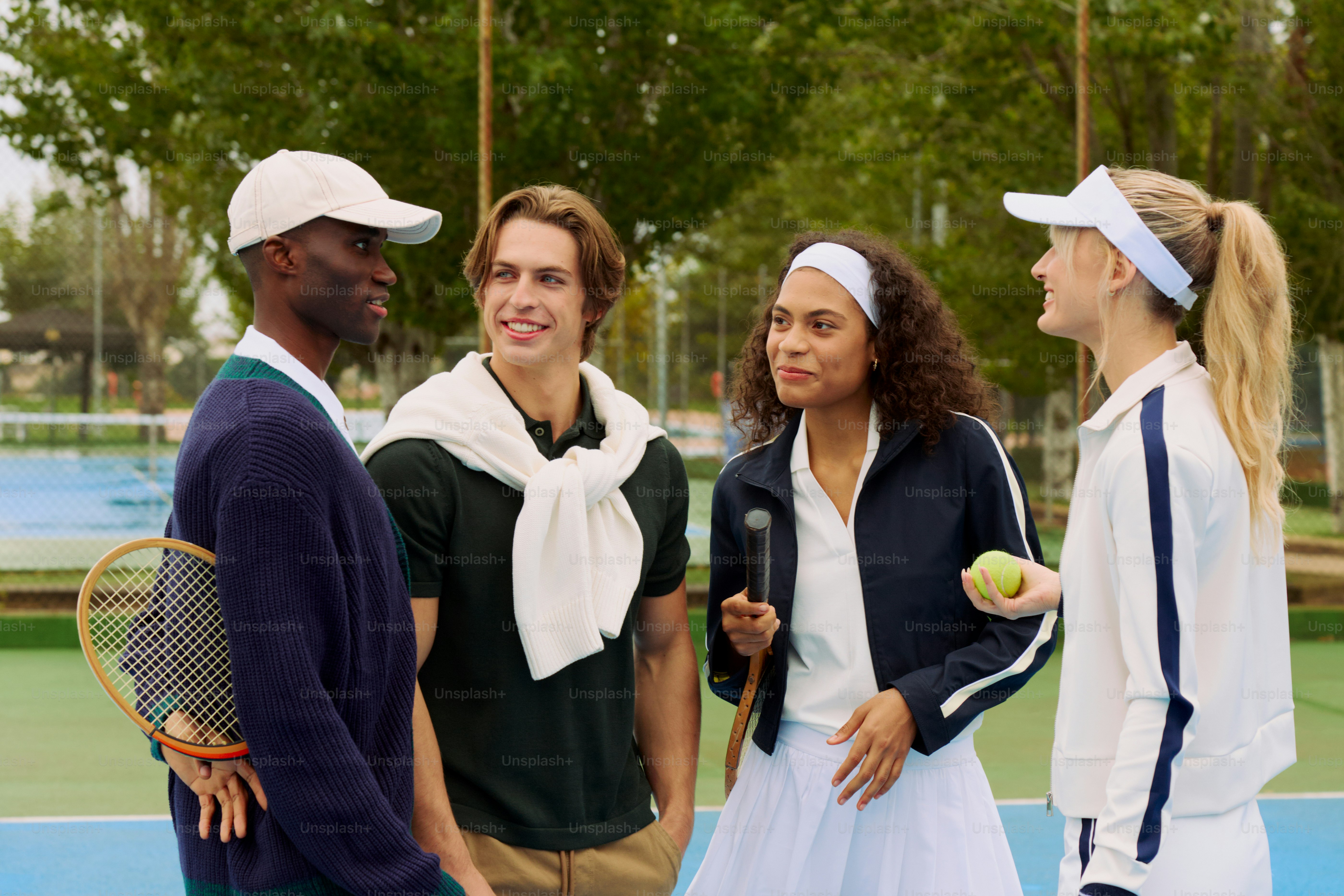 Un groupe de personnes debout sur un court de tennis