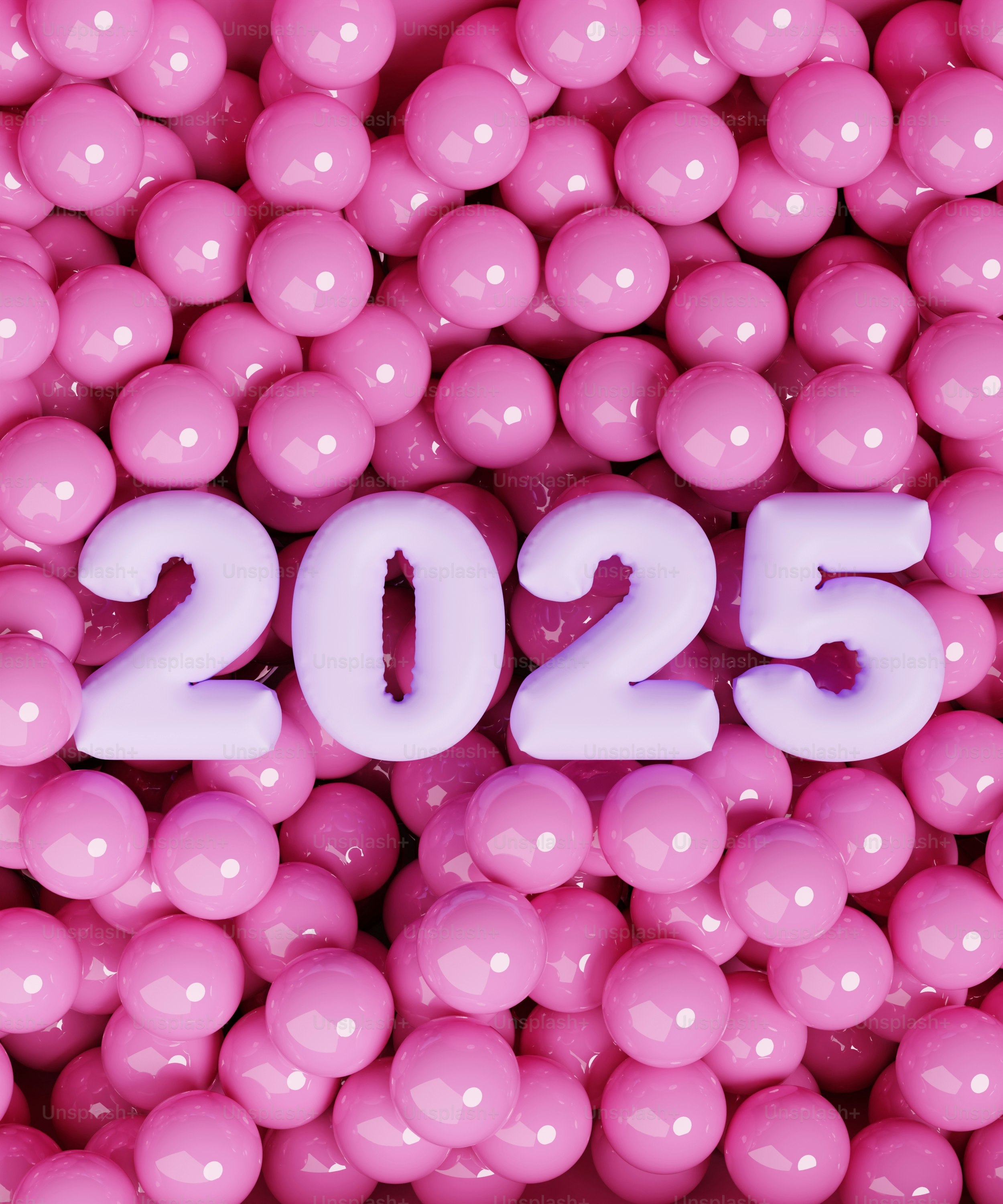 A bunch of pink balls with the numbers 2055 on them