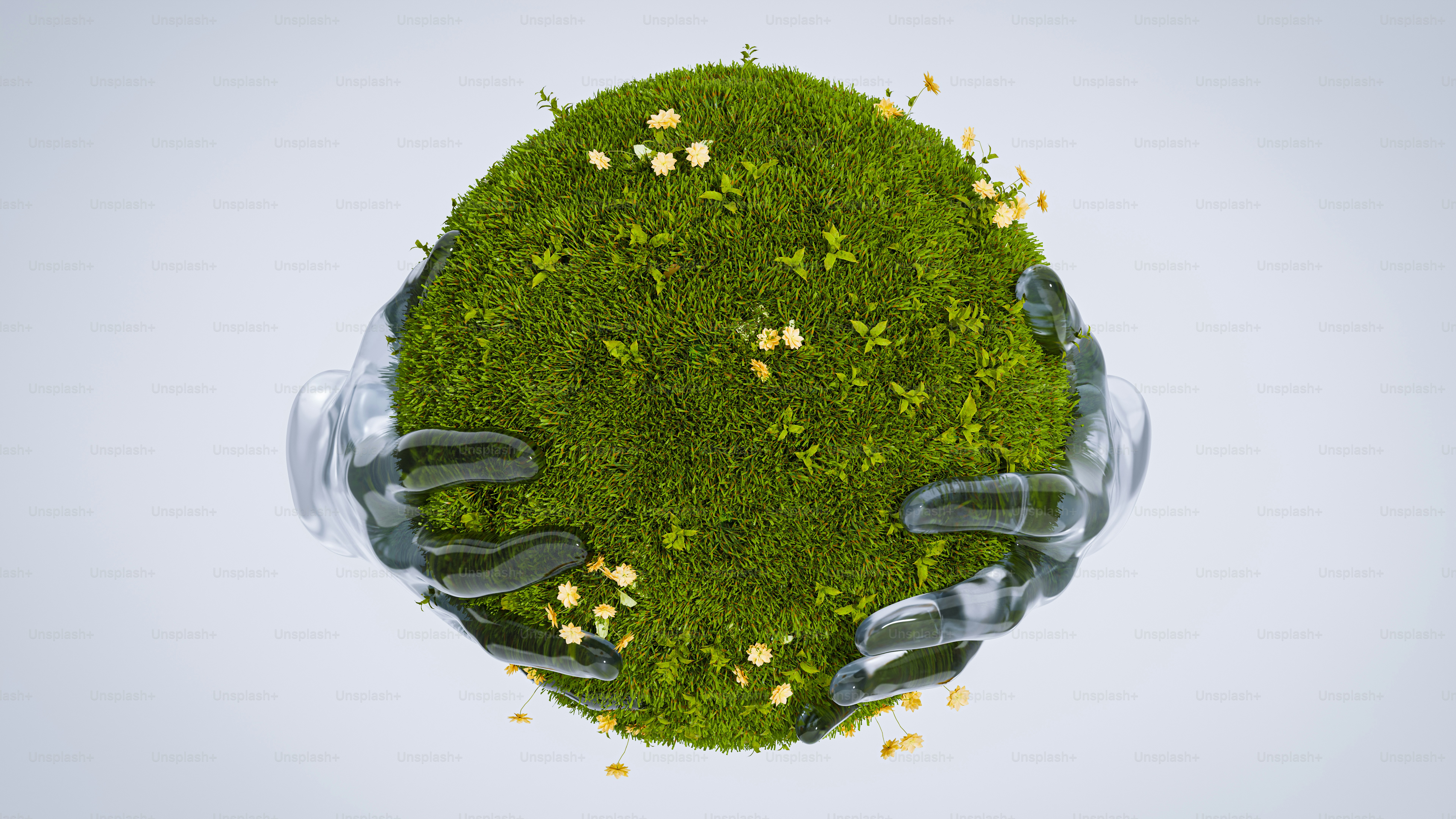 Zwei Hände halten eine grüne Kugel