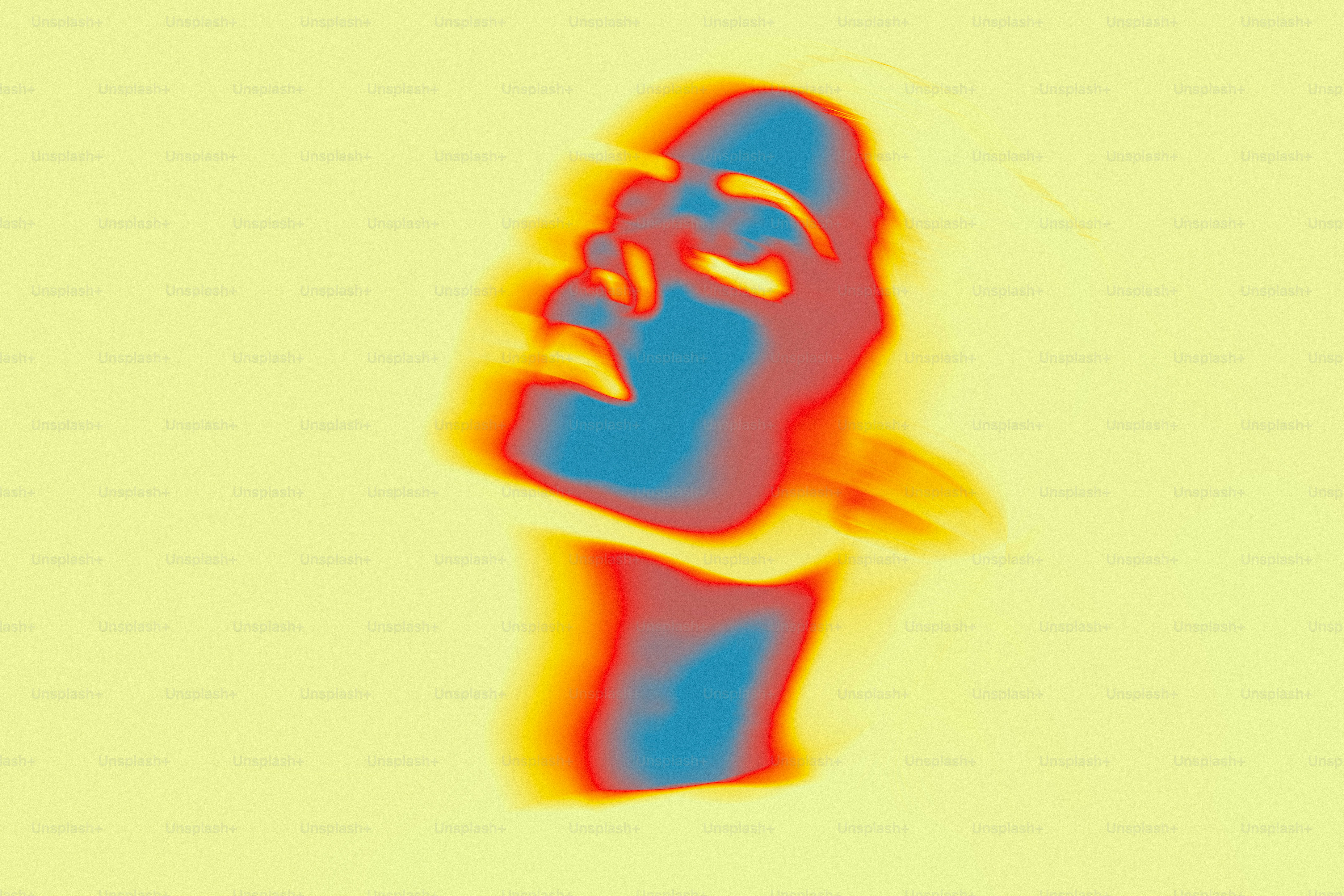 A blurry image of a man's face in blue and yellow