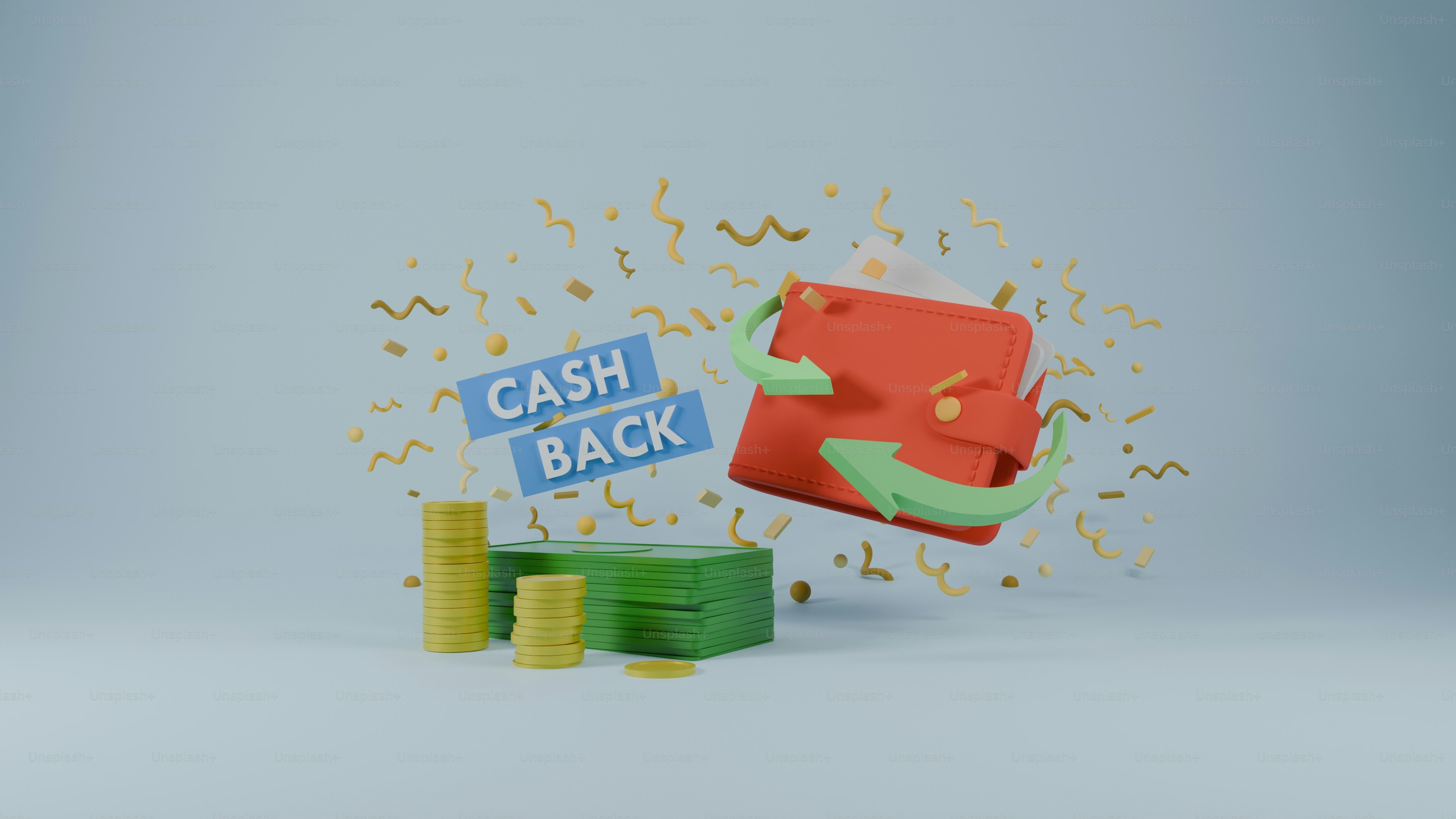 A pile of coins with a sign that says cash back