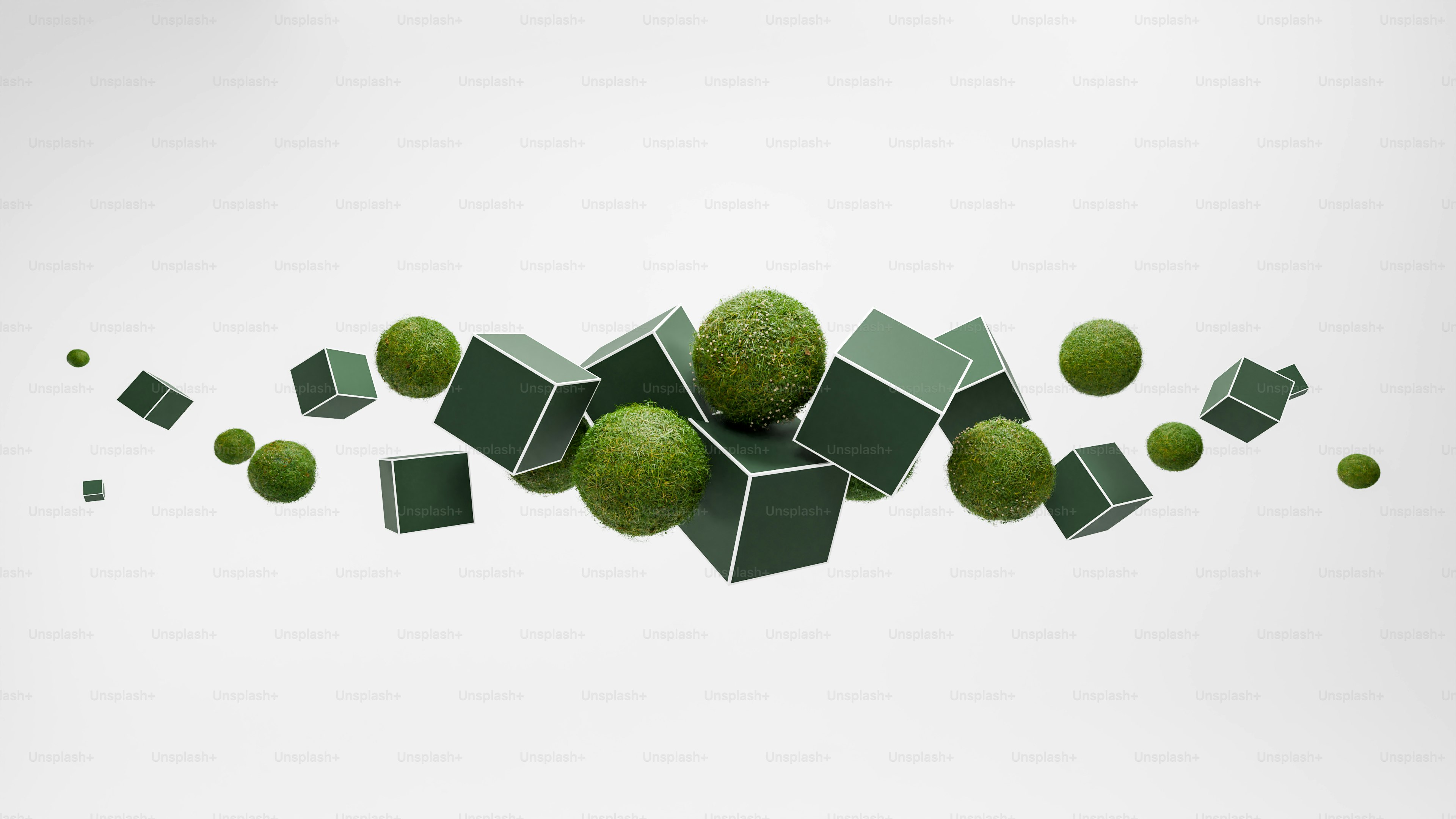 A group of green balls floating in the air