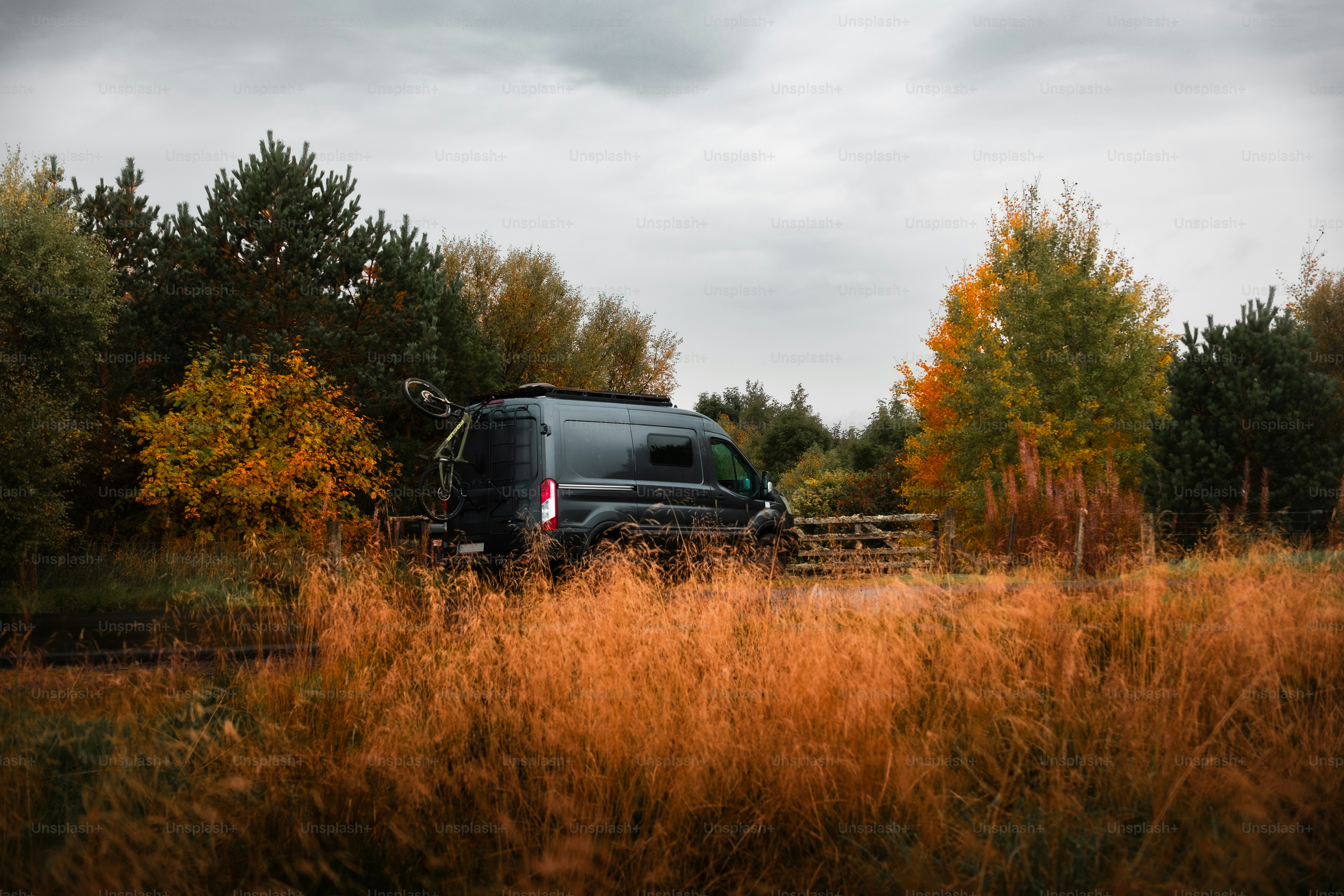 A van is parked on the side of the road