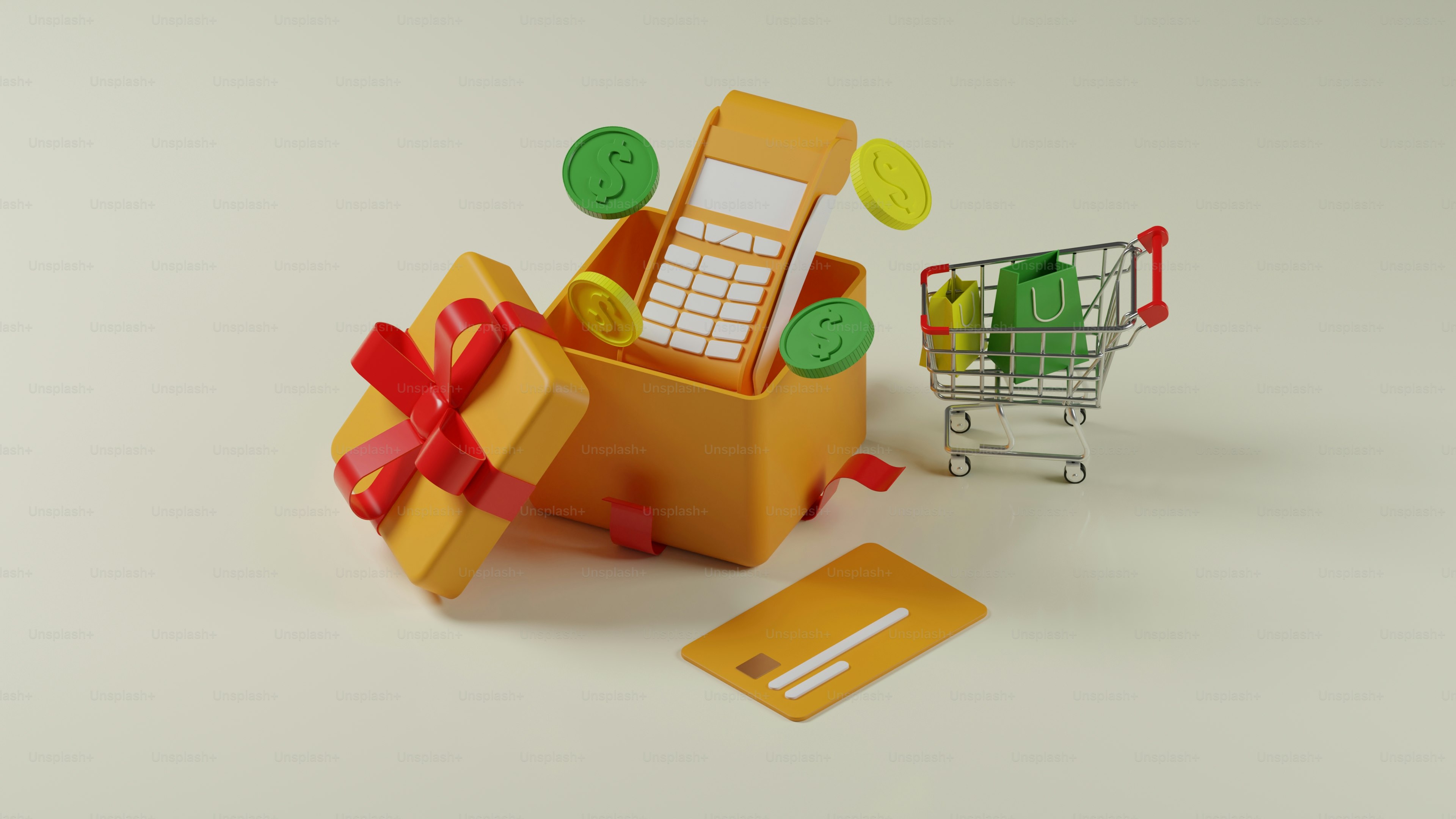 A miniature shopping cart with a cell phone in it