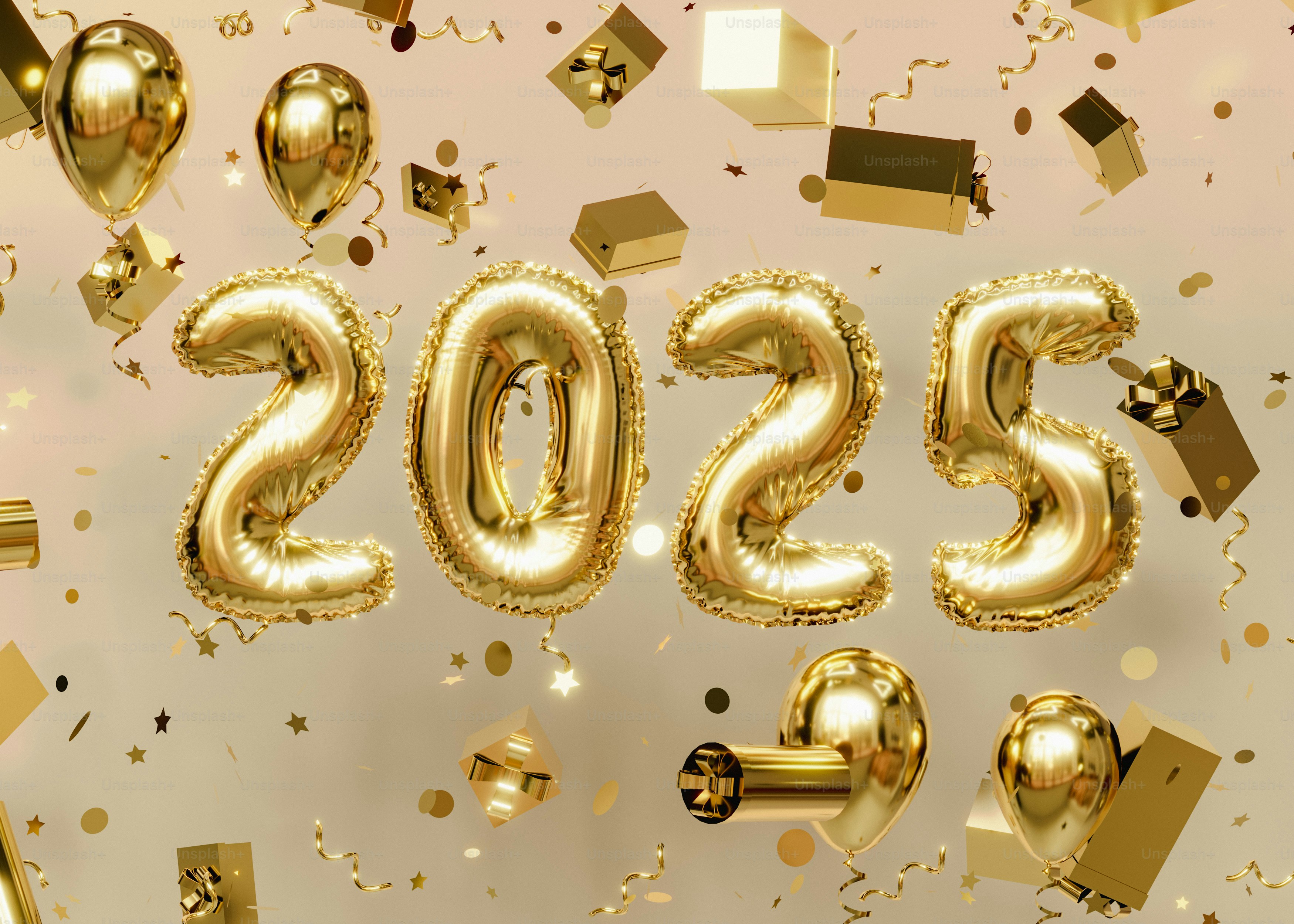 흰색 배경에 여러 개의 풍선과 색종이 조각